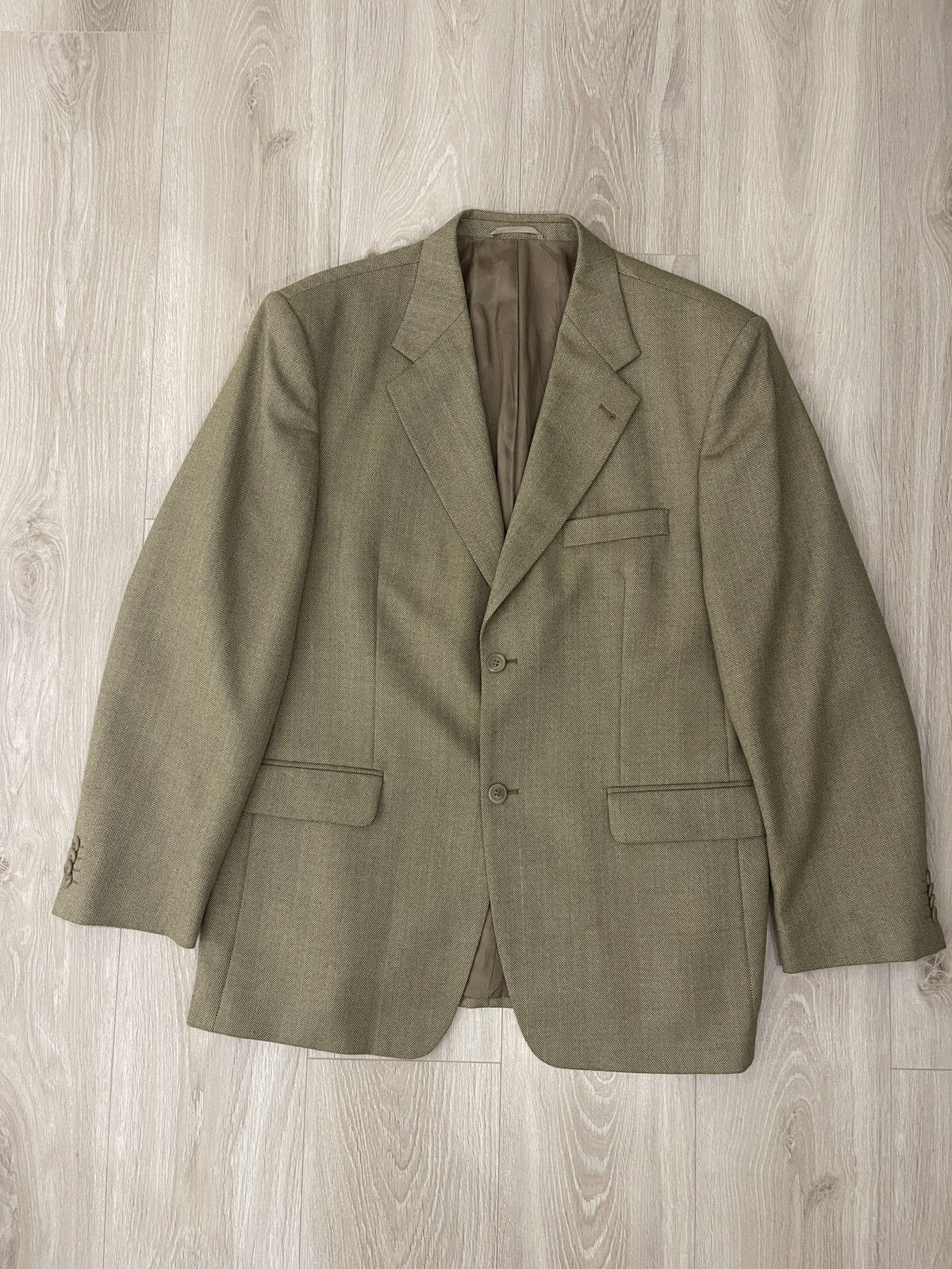 Vintage 🔥Vintage blazer beige herringbone pattern classic jacket Size 46R - 8 Thumbnail
