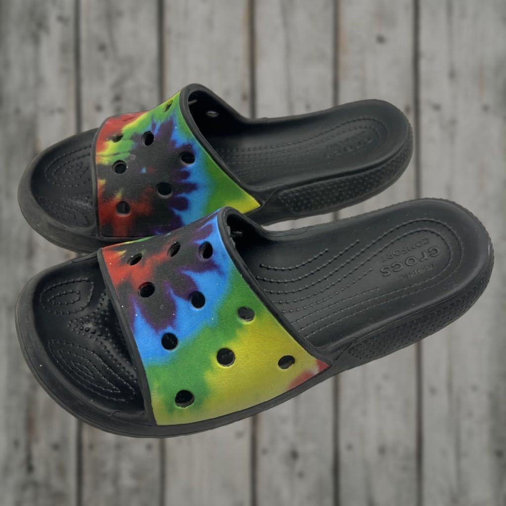 Crocs Crocs Classic Slide Mens Womens 7 9 Tie Dye Multicolor Comfort Slip Ons Casual Sandal Open Toe Rubber Slip On Tie Dye Multicolor Crocs Classic Slide Size US 7 / IT 37 - 1 Thumbnail