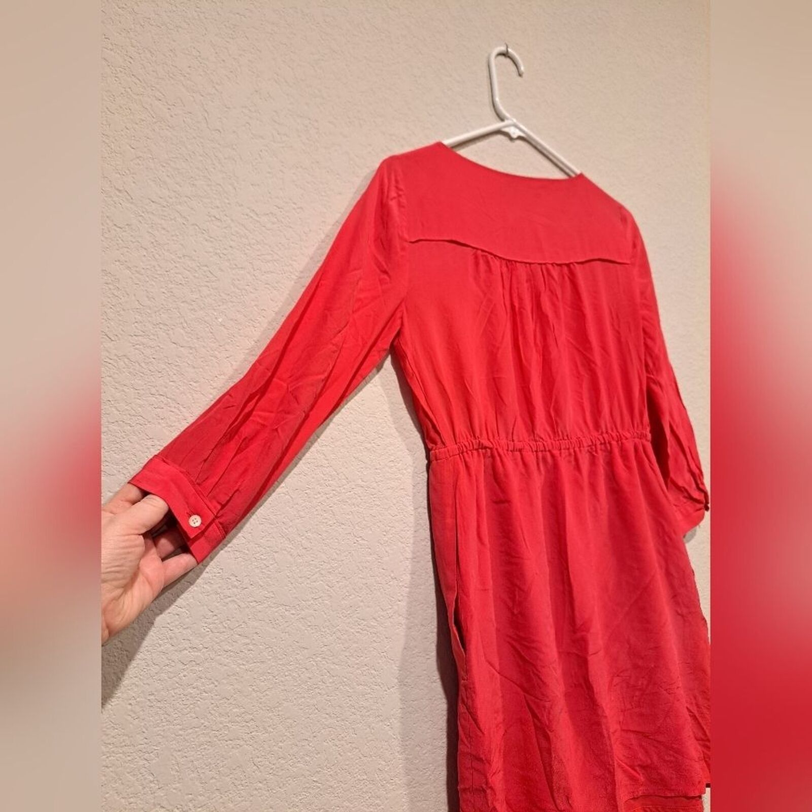Madewell Madewell 100% Silk Long Sleeve Mini Dress Brite Coral Pink 2 Size XS / US 0-2 / IT 36-38 - 4 Thumbnail