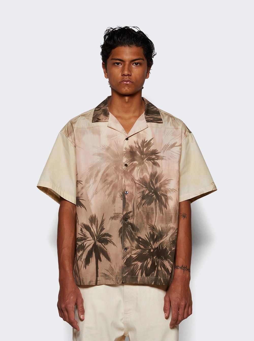 Palm Angels o1mle0226 Sunset Palms Bowling Shirt in Neutrals Size US L / EU 52-54 / 3 - 2 Thumbnail