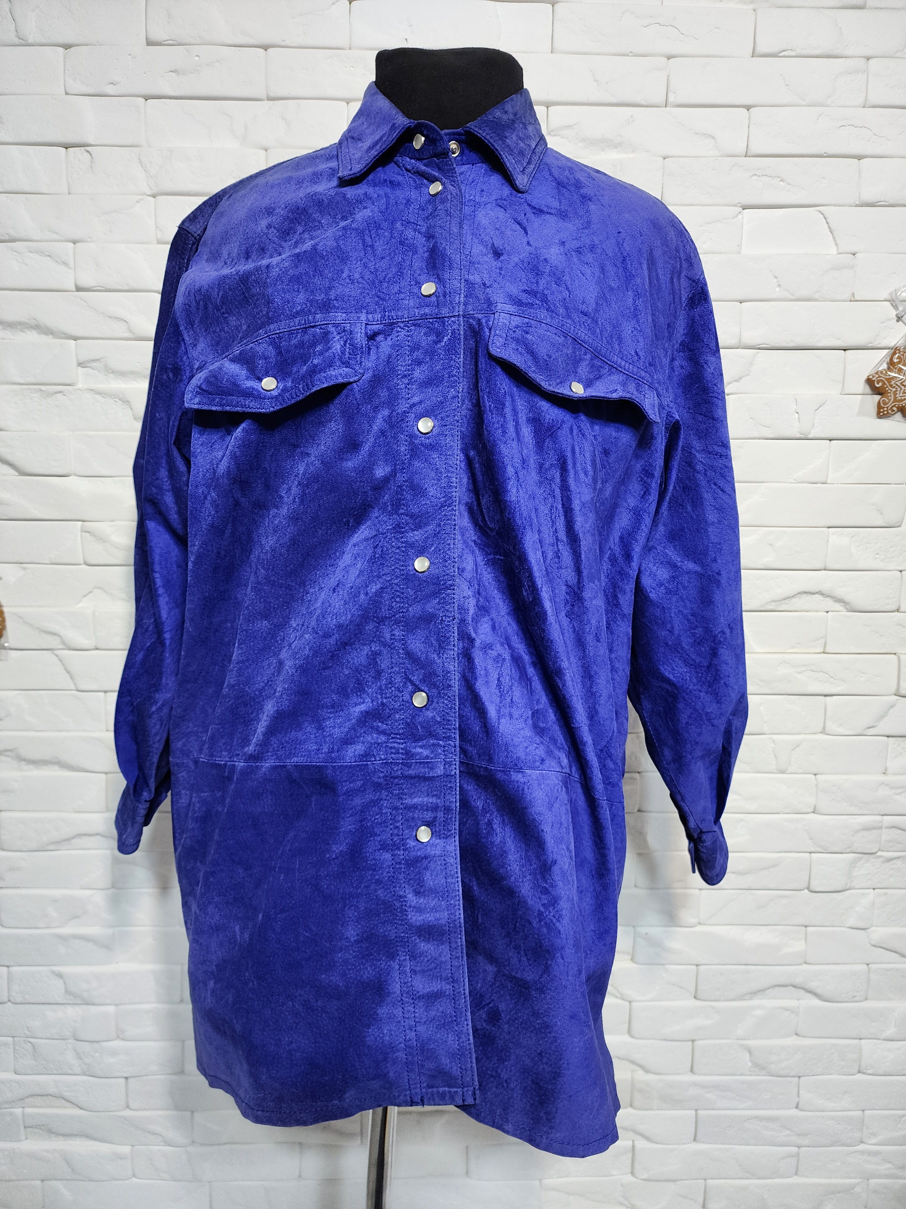 Genuine Leather Blue Suede Leather Shirt: Women's Metal Snaps Jacket Size XL / US 12-14 / IT 48-50 - 1 Thumbnail