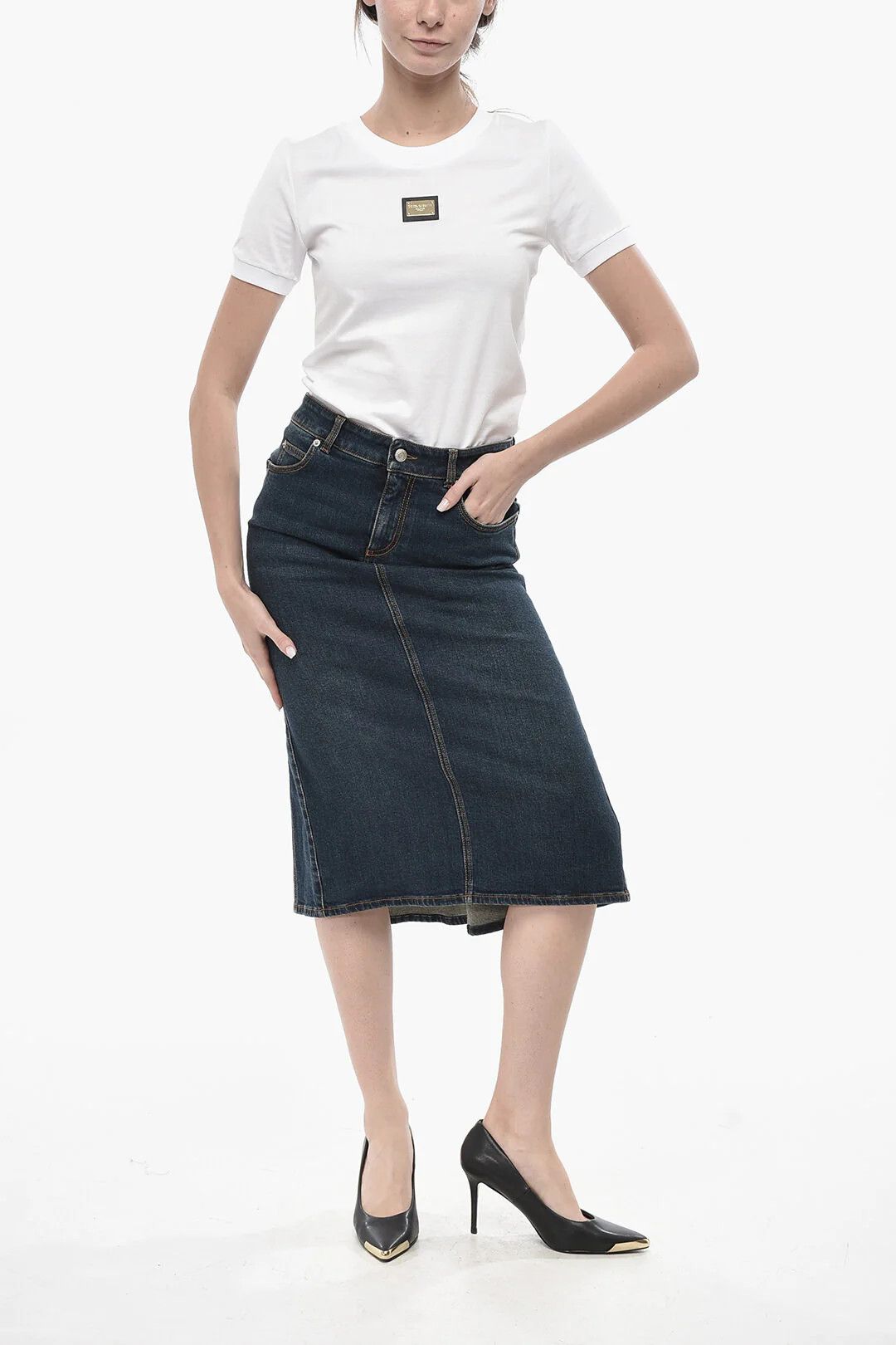 Alexander McQueen og1mm0426 Denim Midi Skirt in Blue Size 26" / US 2 / IT 38 - 4 Thumbnail