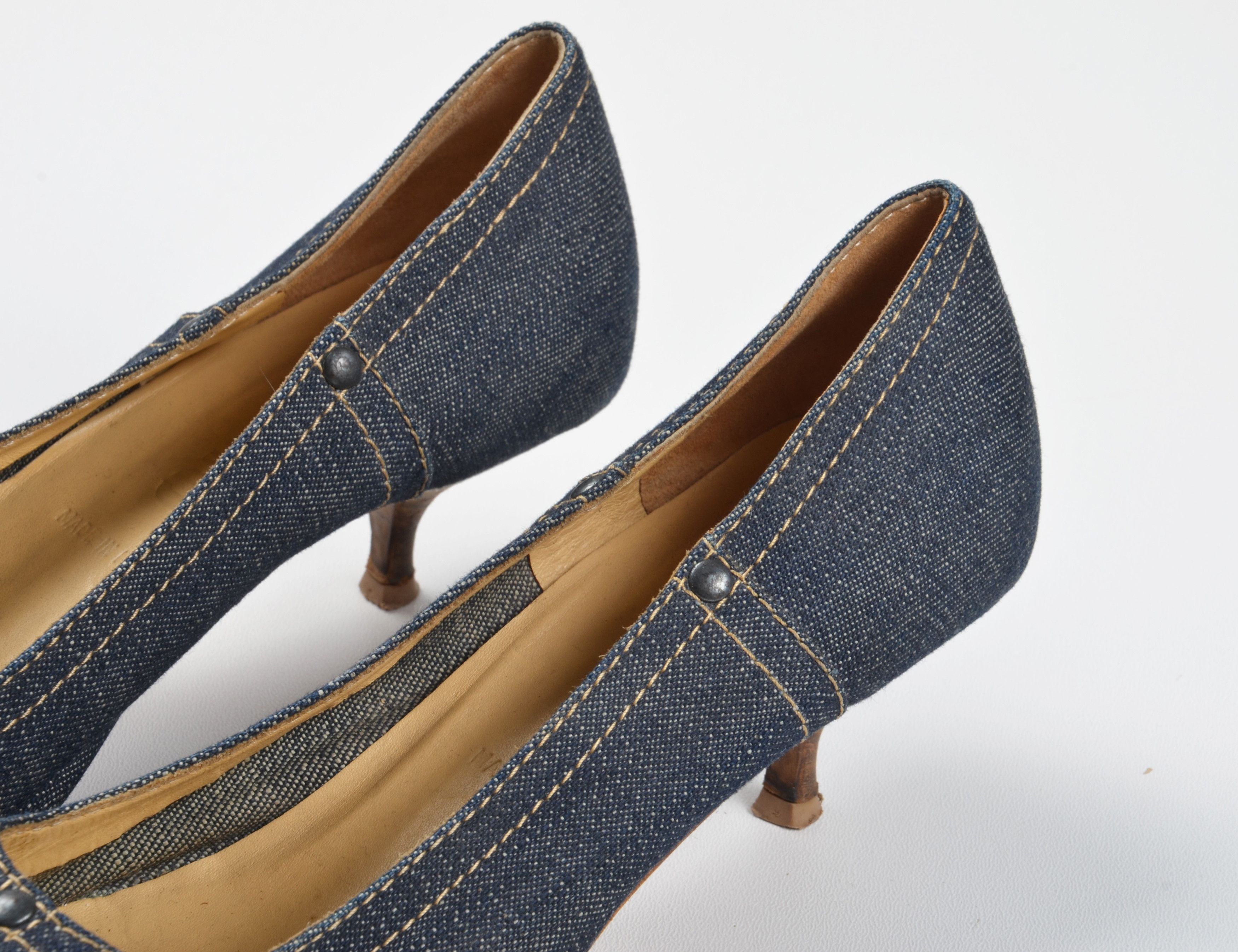 Miu Miu Vintage Miu Miu Blue Denim Pointed Toe Kitten Heel Pumps Size US 7 / IT 37 - 3 Thumbnail