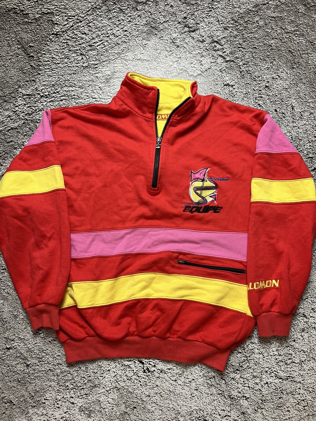 Salomon × Vintage Rare Vintage 80's Salomon Equipe Bright Zip Sweatshirt Size US M / EU 48-50 / 2 - 1 Thumbnail