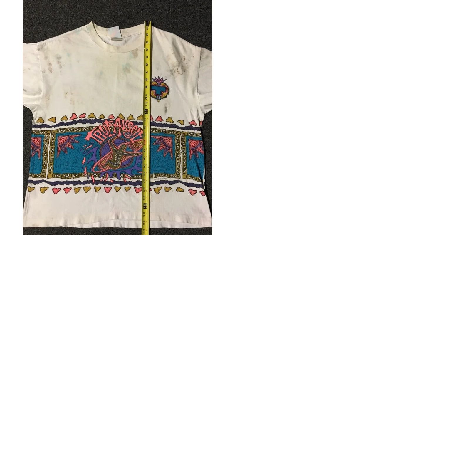 Vintage Vtg 90s True Aussie Surf Faded Distress All Over Print Shirt M White Mens Short Sleeve Shirt Street Grunge Surf USA 90s Hats? Size US M / EU 48-50 / 2 - 9 Thumbnail