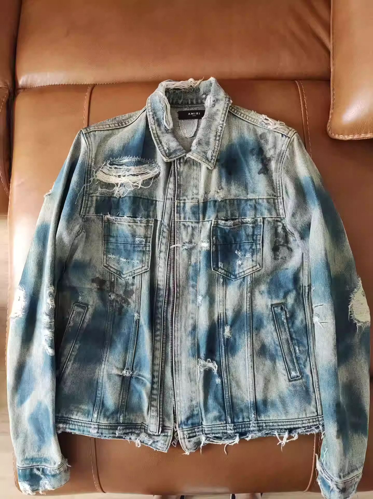 Amiri AMIRI 16SS Destruction Washed Oil Stained Denim Jacket | Grailed