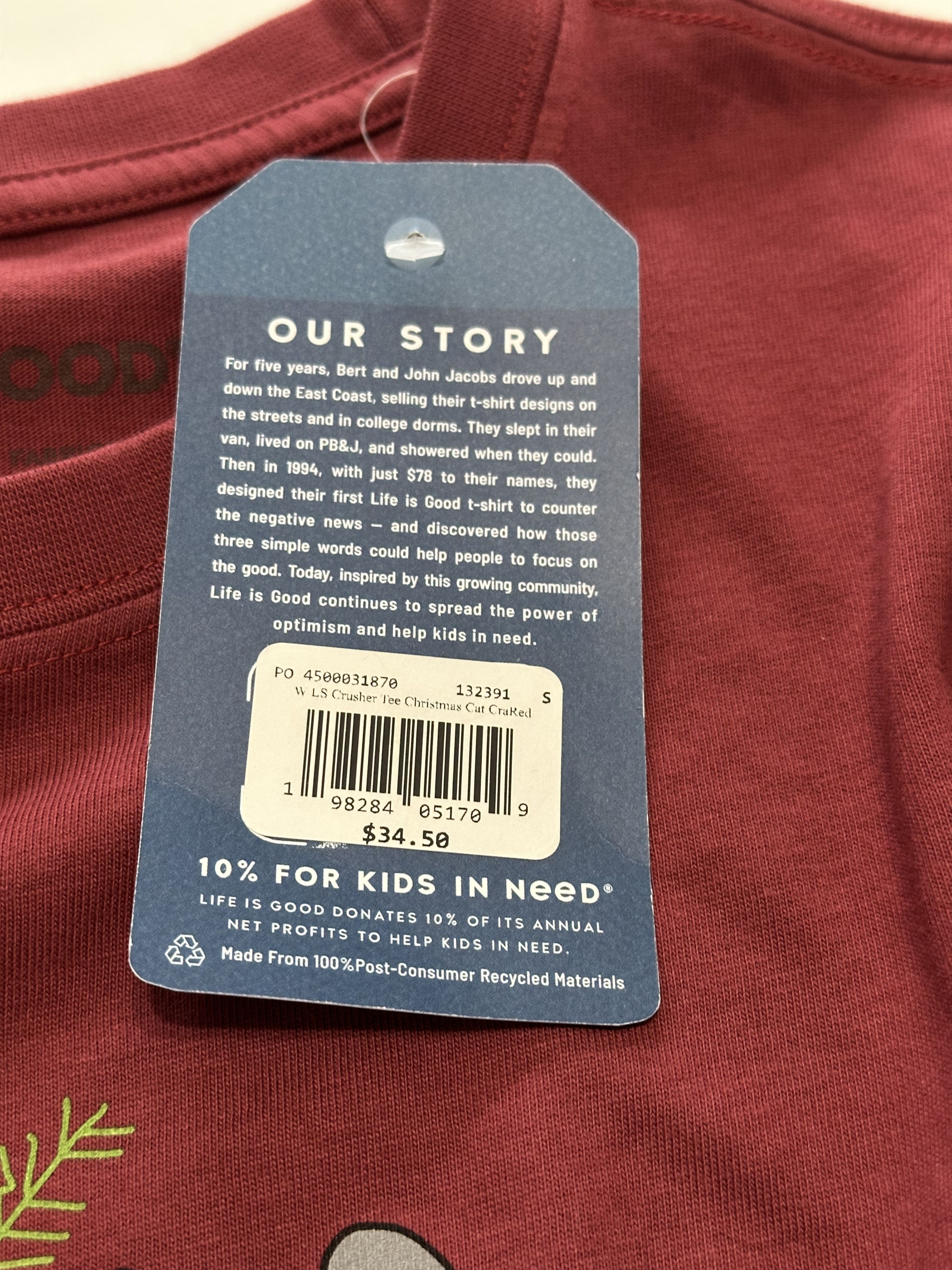 Life is Good Life is Good Men's Burgundy Red T-shirt Cat Christmas Small Size US S / EU 44-46 / 1 - 5 Thumbnail
