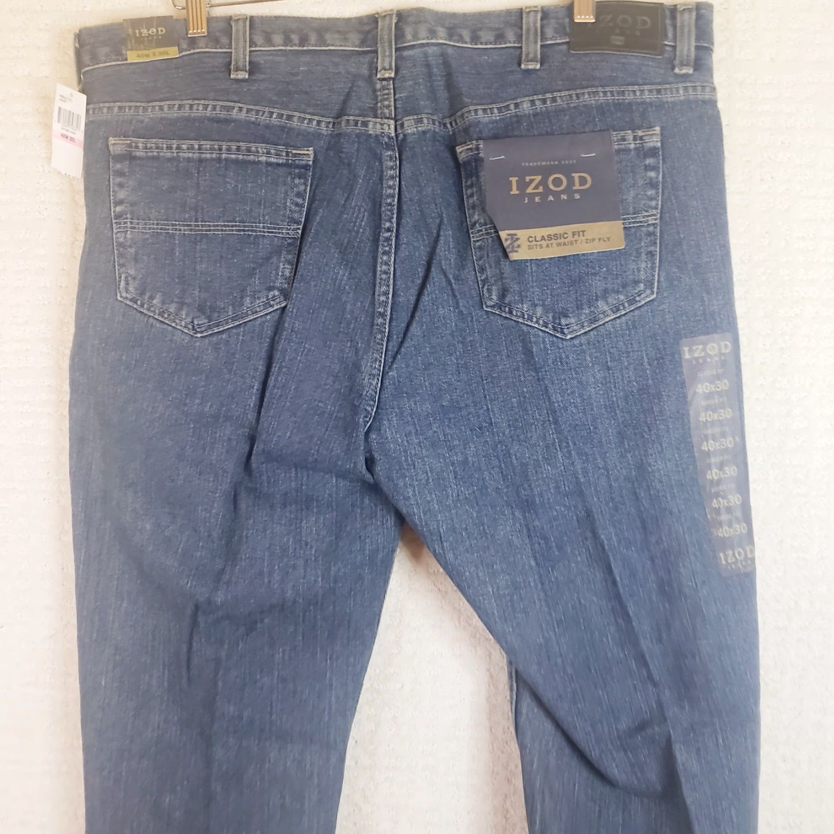 Izod IZOD Jeans Classic Fit Denim Blue 40x30 Men Regular 100% Cotton Zip Flat Front Straight Inseam 30 New With Tags Size US 40 / EU 56 - 7 Thumbnail