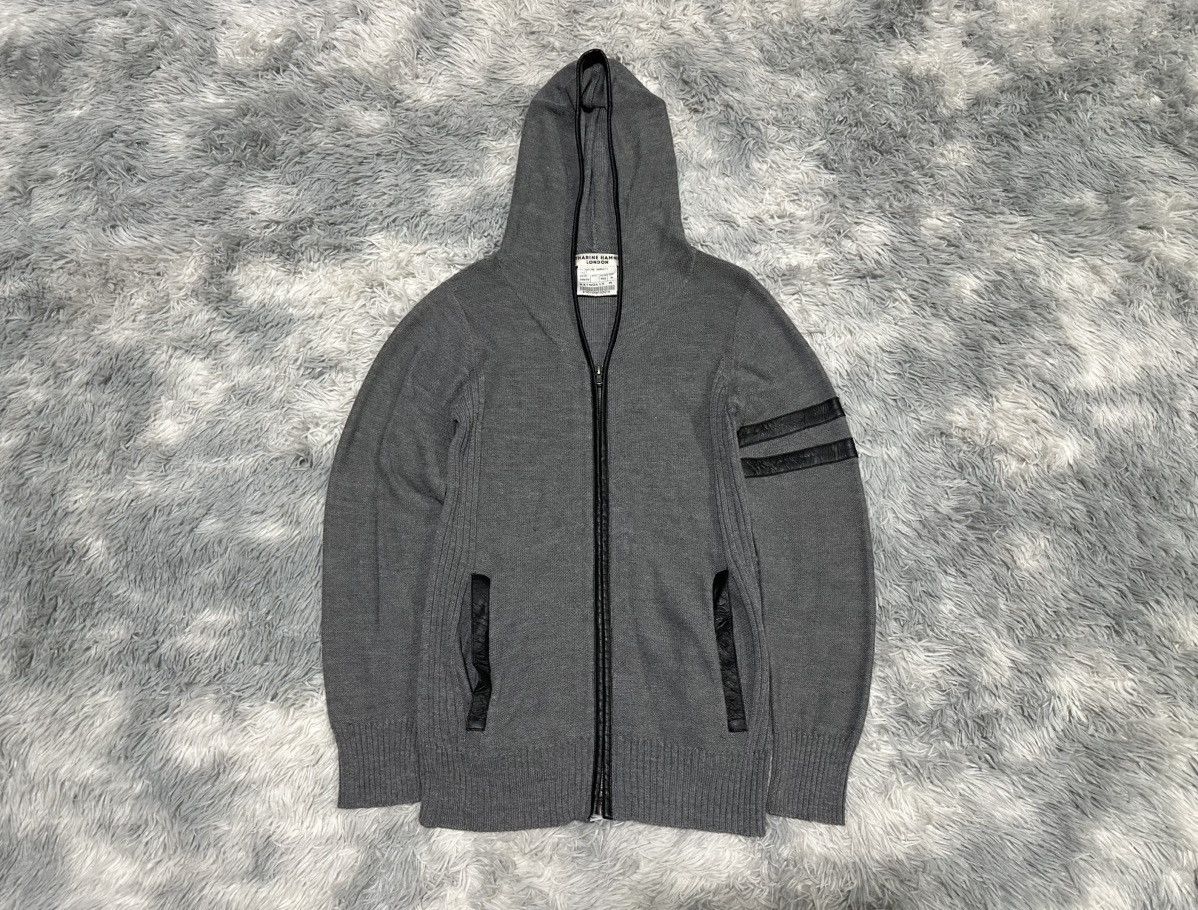 Katharine Hamnett London 🔥Y2K Vintage Katharine Hamnett Wool Knit Hoodie Leather Edge Size US M / EU 48-50 / 2 - 1 Thumbnail