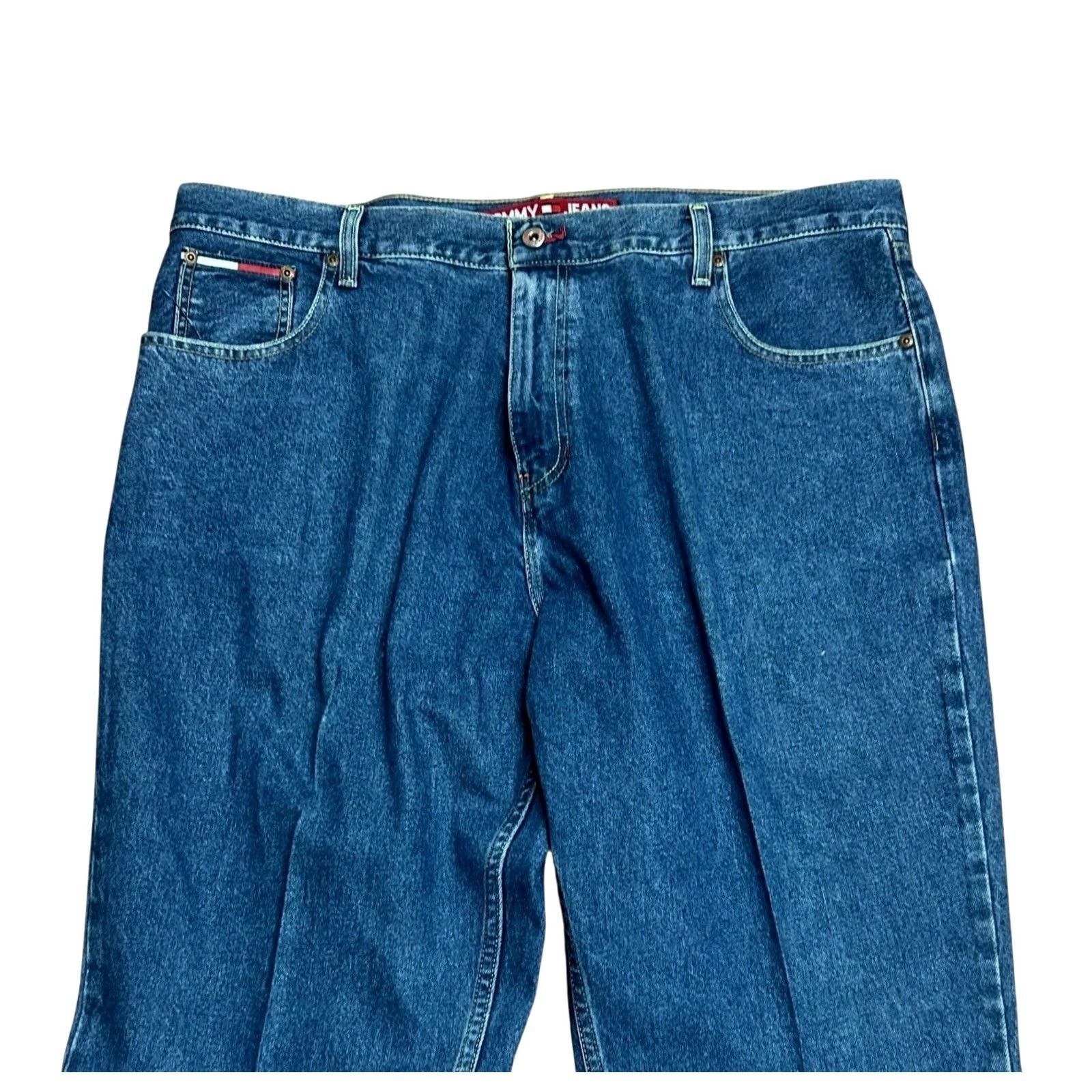 Tommy Hilfiger VINTAGE Tommy Hilfiger Jeans Mens 42 Dark Wash Relaxed Flag 90s Grunge Hip Hop Punk Rock 5-Pocket Denim Blue Jeans Mens Size US 42 / EU 58 - 6 Thumbnail