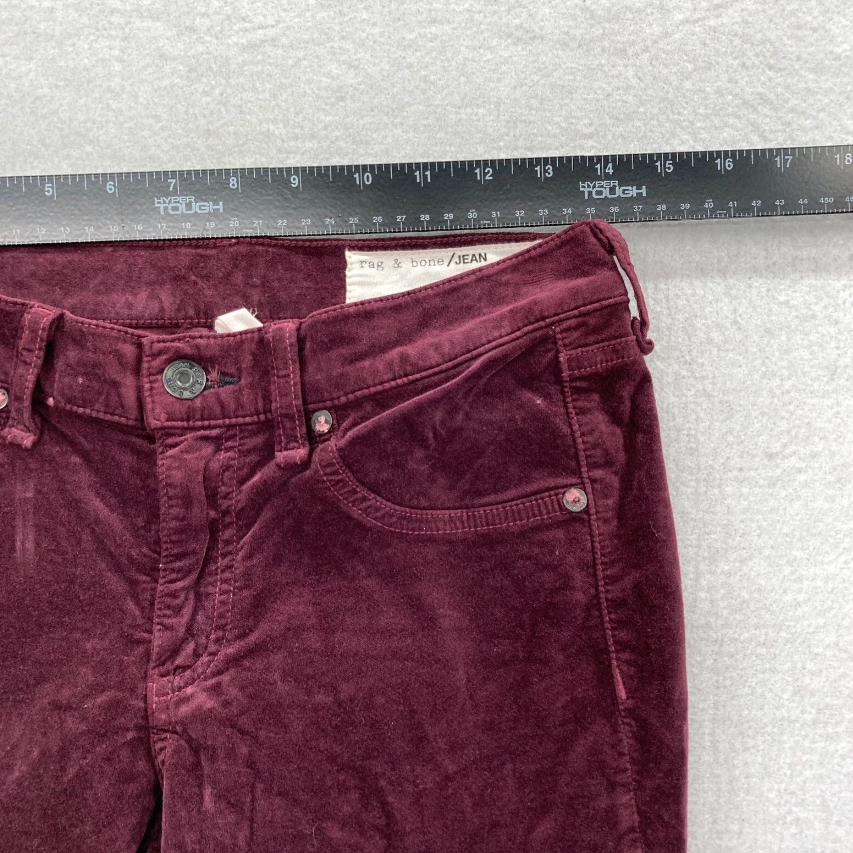 Rag & Bone rag & bone Women's Pants 27 Burgundy Red Velvet Stretch Skinny Leg Flat Front Low Rise Cotton Rayon Spandex Size 27" / US 4 / IT 40 - 7 Thumbnail