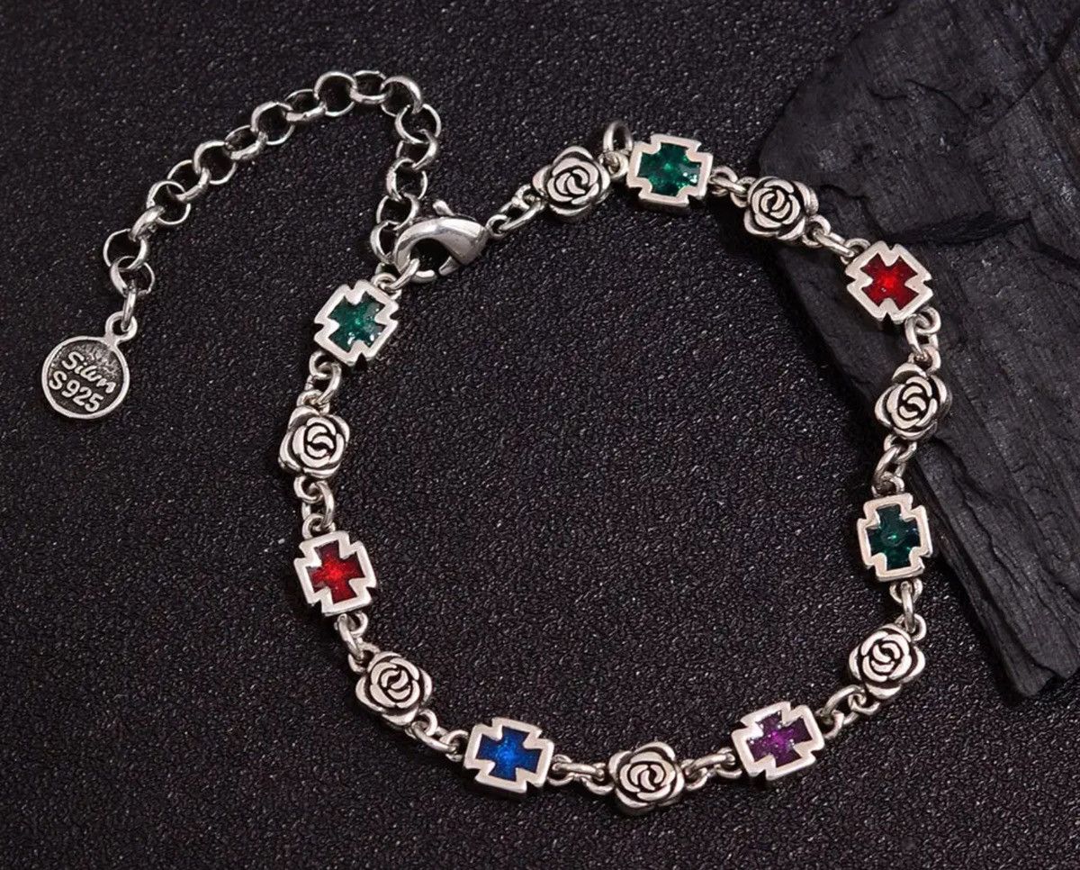 Jewelry Sweet Rose Flower Cross Shiny Colorful Crystal Bracelet Size ONE SIZE - 1 Thumbnail