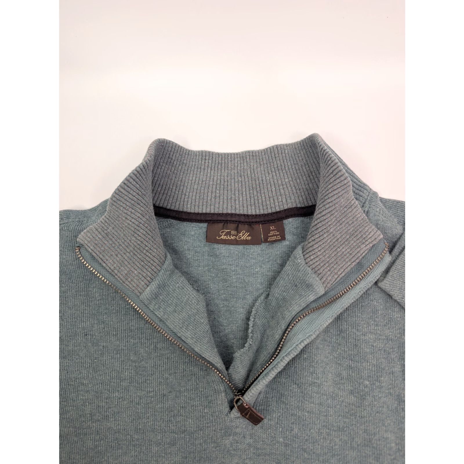 Tasso Elba Tasso Elba Sweater 1/4 Zip Pullover Men's XL 100% Cotton High Neck Light Sage Grey Blue Size US XL / EU 56 / 4 - 6 Thumbnail