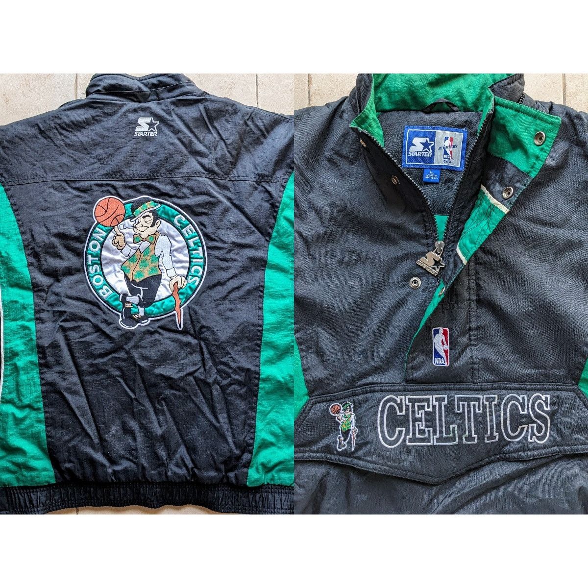 Starter Boston Celtics 90s STARTER puffer 1 2 zip L black NBA vtg Grailed