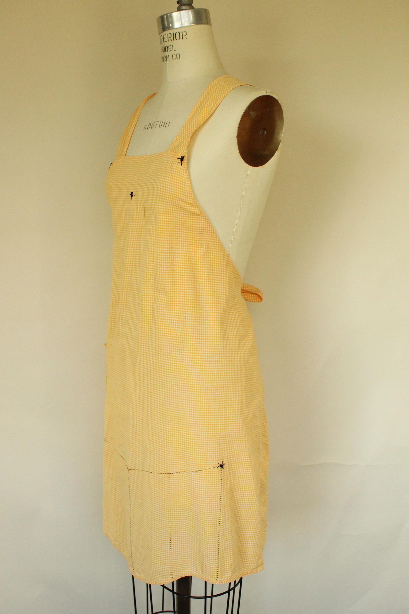 Vintage Vintage 1960s Apron, Orange Gingham Pinafore With Pocket Size ONE SIZE - 7 Thumbnail