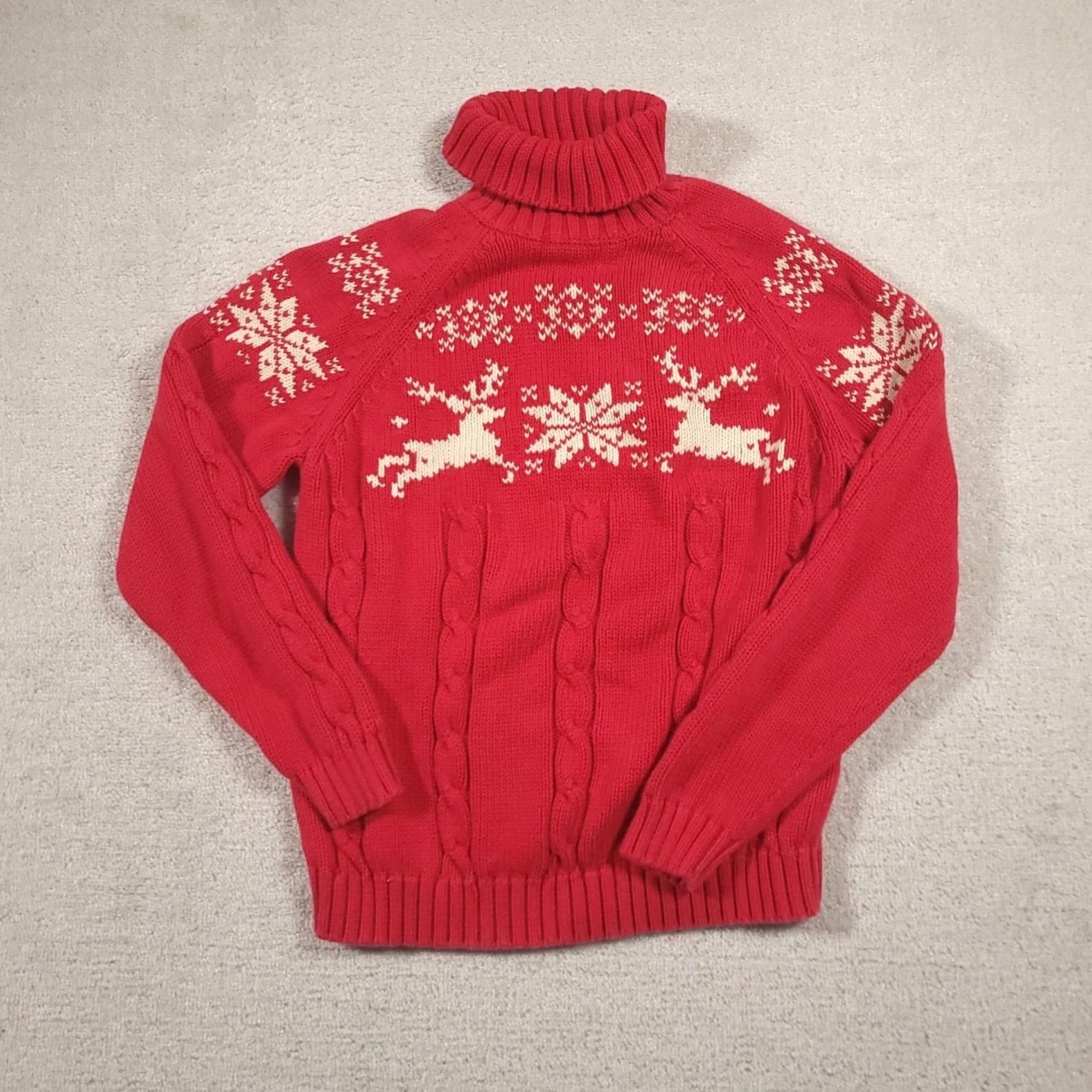 Lands' End VINTAGE Lands' End Christmas Sweater Fair Isle Cable-knit Turtleneck Reindeer Large Womens Sweater Size L / US 10 / IT 46 - 2 Thumbnail