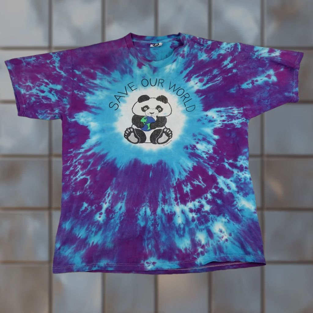 Lee VINTAGE Save Our World Panda Shirt Mens XL Blue Purple Tie Dye Made in USA 90s Size US XL / EU 56 / 4 - 1 Thumbnail