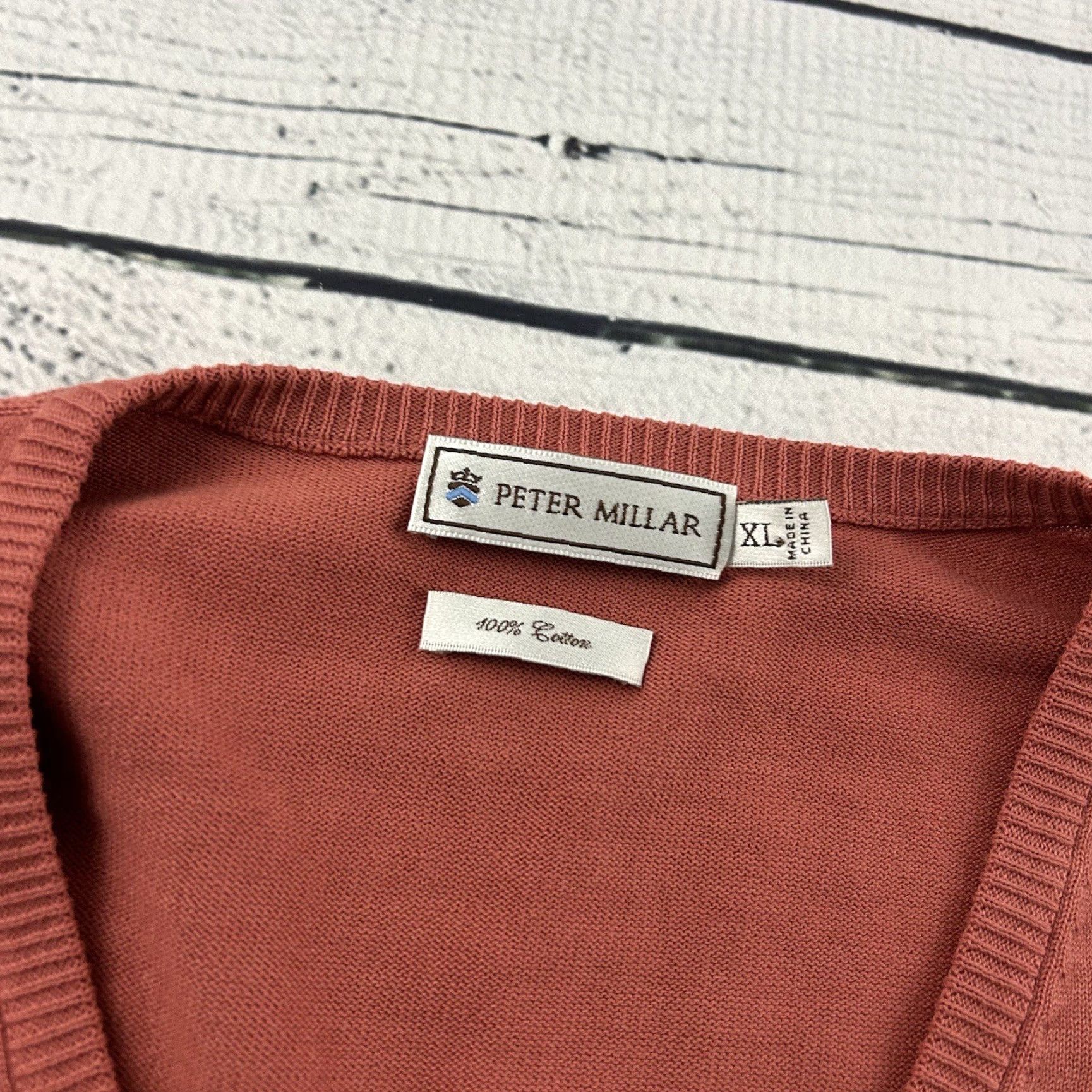 Peter Millar Peter Millar V-Neck Golf Sweater Men's XL Salmon Pink Size US XL / EU 56 / 4 - 2 Thumbnail