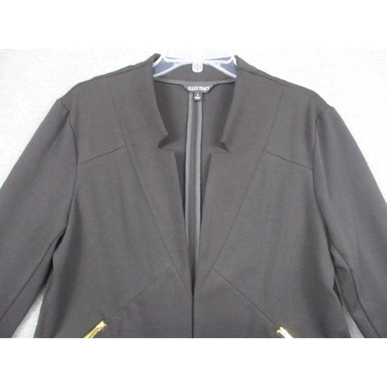 Ellen Tracy Ellen Tracy Women Blazer Jacket Black Large Zipper Pockets Gold Accents Size L / US 10 / IT 46 - 3 Thumbnail