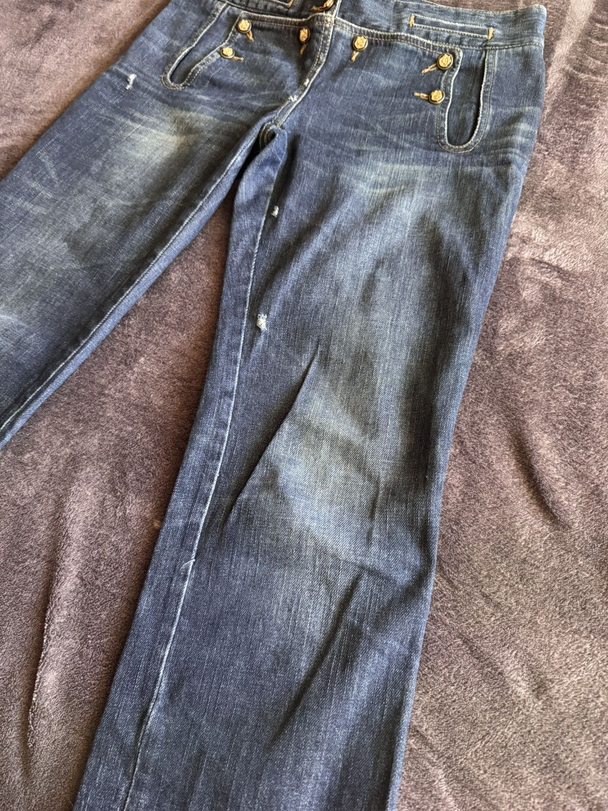 Dolce & Gabbana Vintage Navy Military Style Button Front Denim Jeans Size 27" / US 4 / IT 40 - 3 Thumbnail
