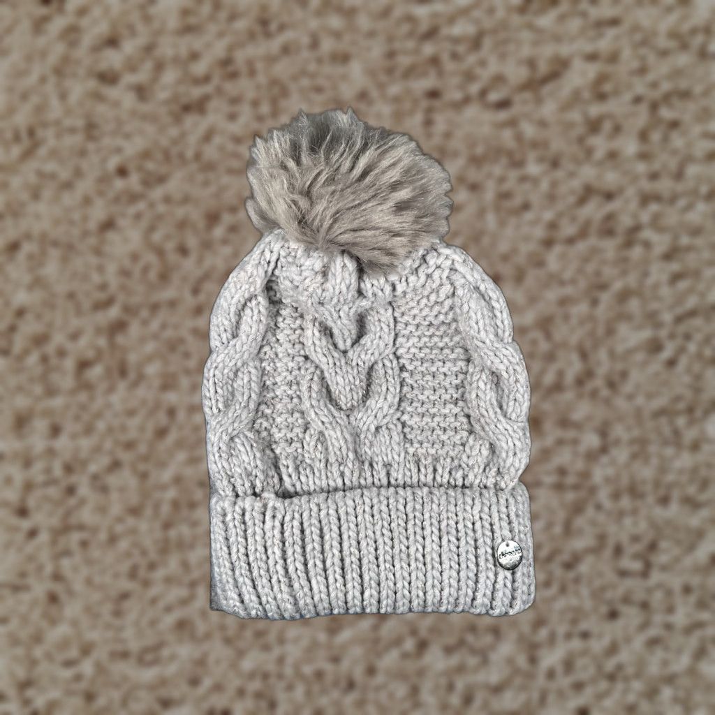Express Express Beanie Toque Womens One Size Gray Knit Acrylic Blend Sparkly Ski Pom Beanie Winter Outdoor Hats Mens Womens Size ONE SIZE - 1 Thumbnail