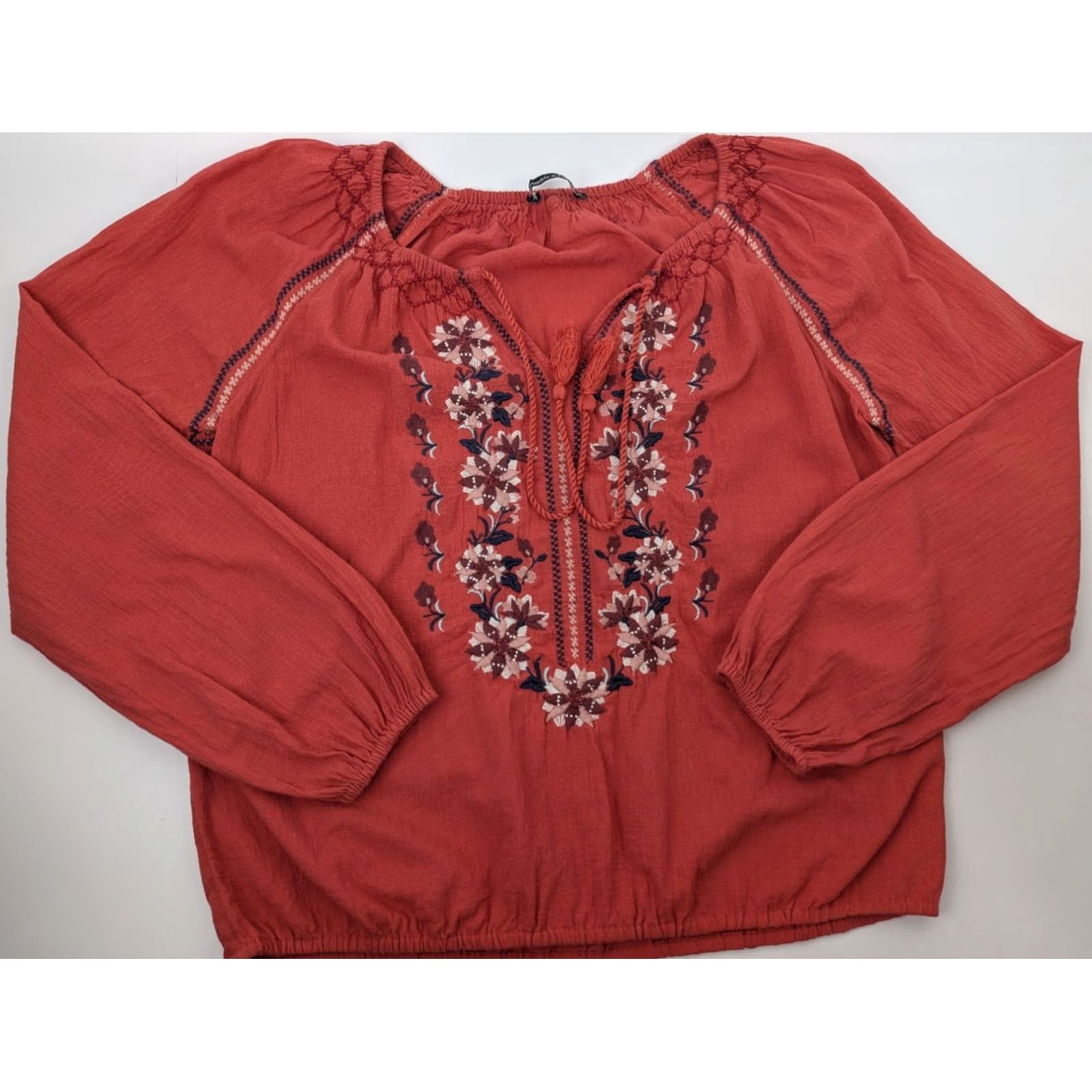 Lucky Brand Lucky Brand Women's Blouse Orange Floral Embroidered Size XS Long Sleeve Tunic Size XS / US 0-2 / IT 36-38 - 2 Thumbnail