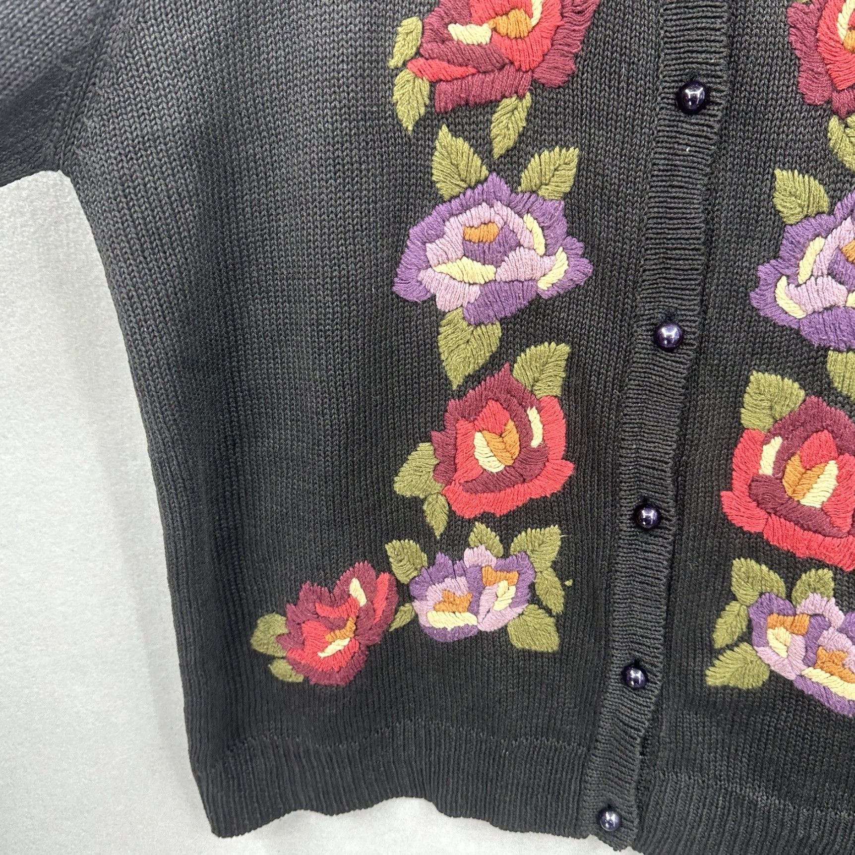 Orvis Orvis Vintage Cardigan Sweater - Womens Small Knit Floral Embroidered Black Crew Neck Vintage 80s 90s Boho Knitwear S Size S / US 4 / IT 40 - 7 Thumbnail