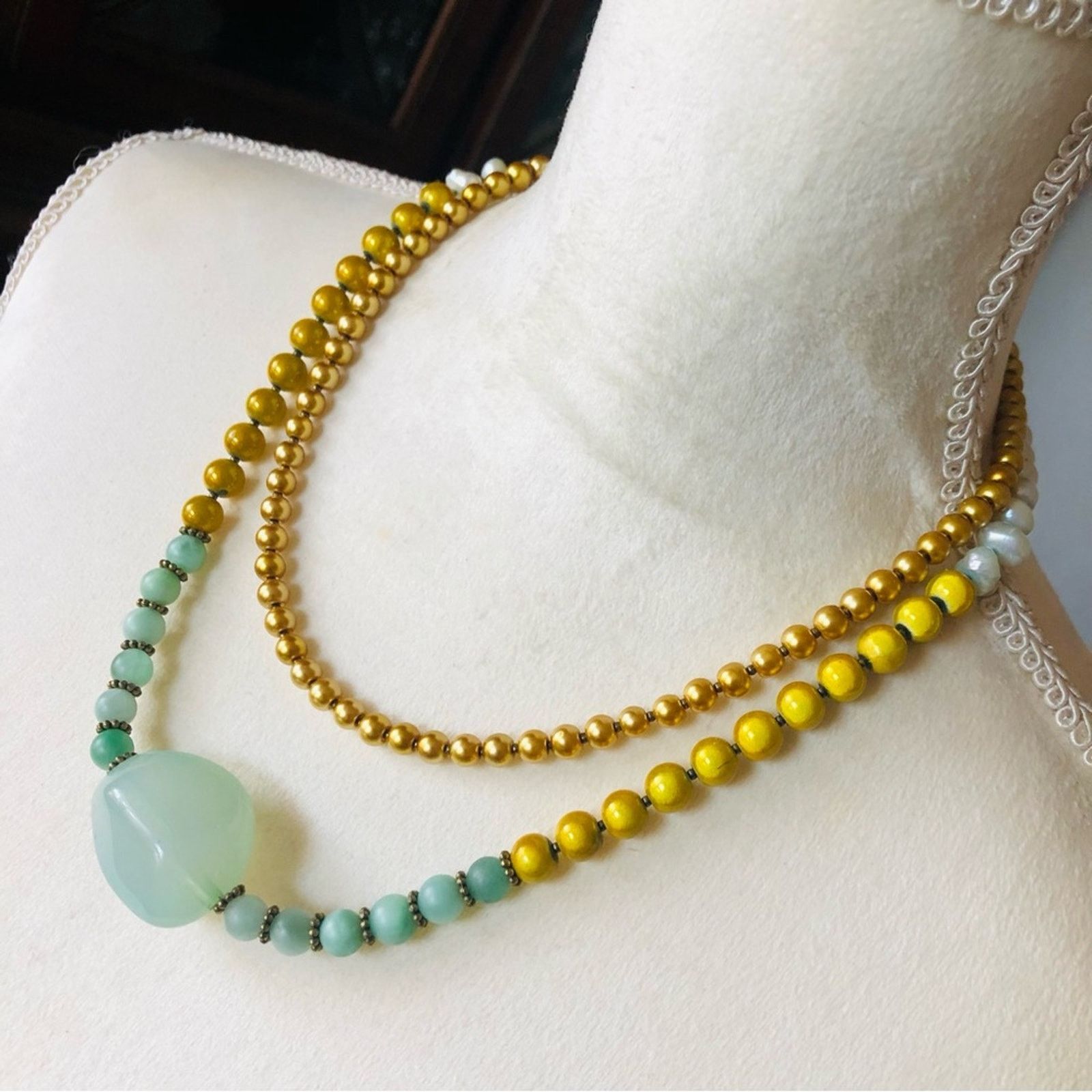 Handmade Handcrafted repurpose double strand mixed bead Pearl necklac Size ONE SIZE - 4 Thumbnail