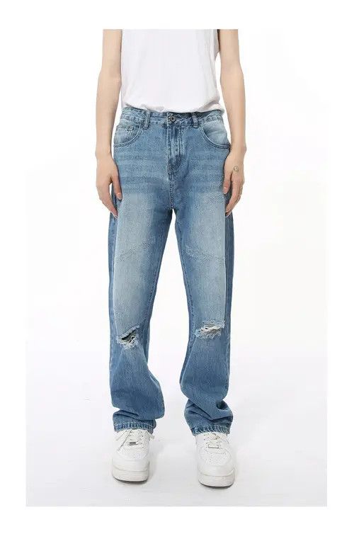 VIBE Japanese retro simple ripped retro straight jeans Size US 32 / EU 48 - 1 Thumbnail
