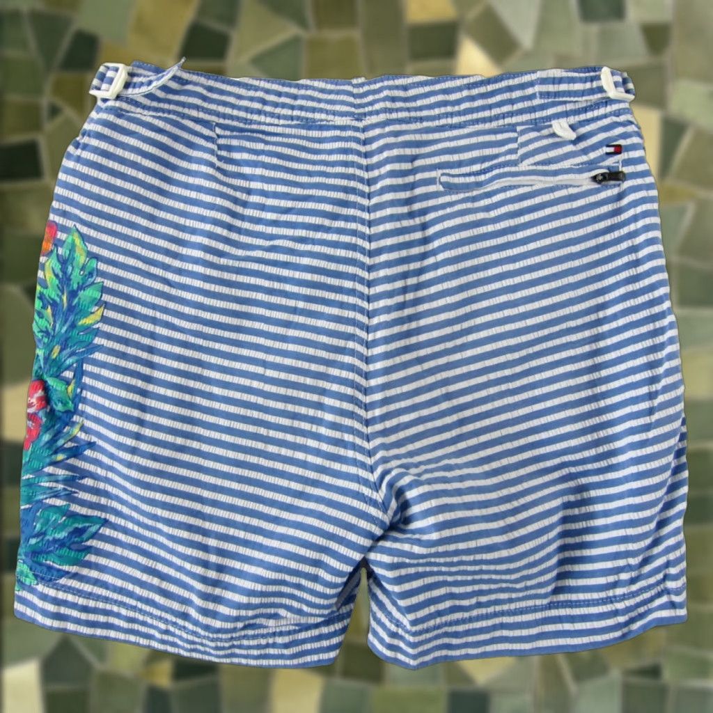 Tommy Hilfiger Tommy Hilfiger Swim Trunk Men Medium Blue Floral Lined Cotton Nylon Stripe Bottom Size US 31 - 1 Thumbnail