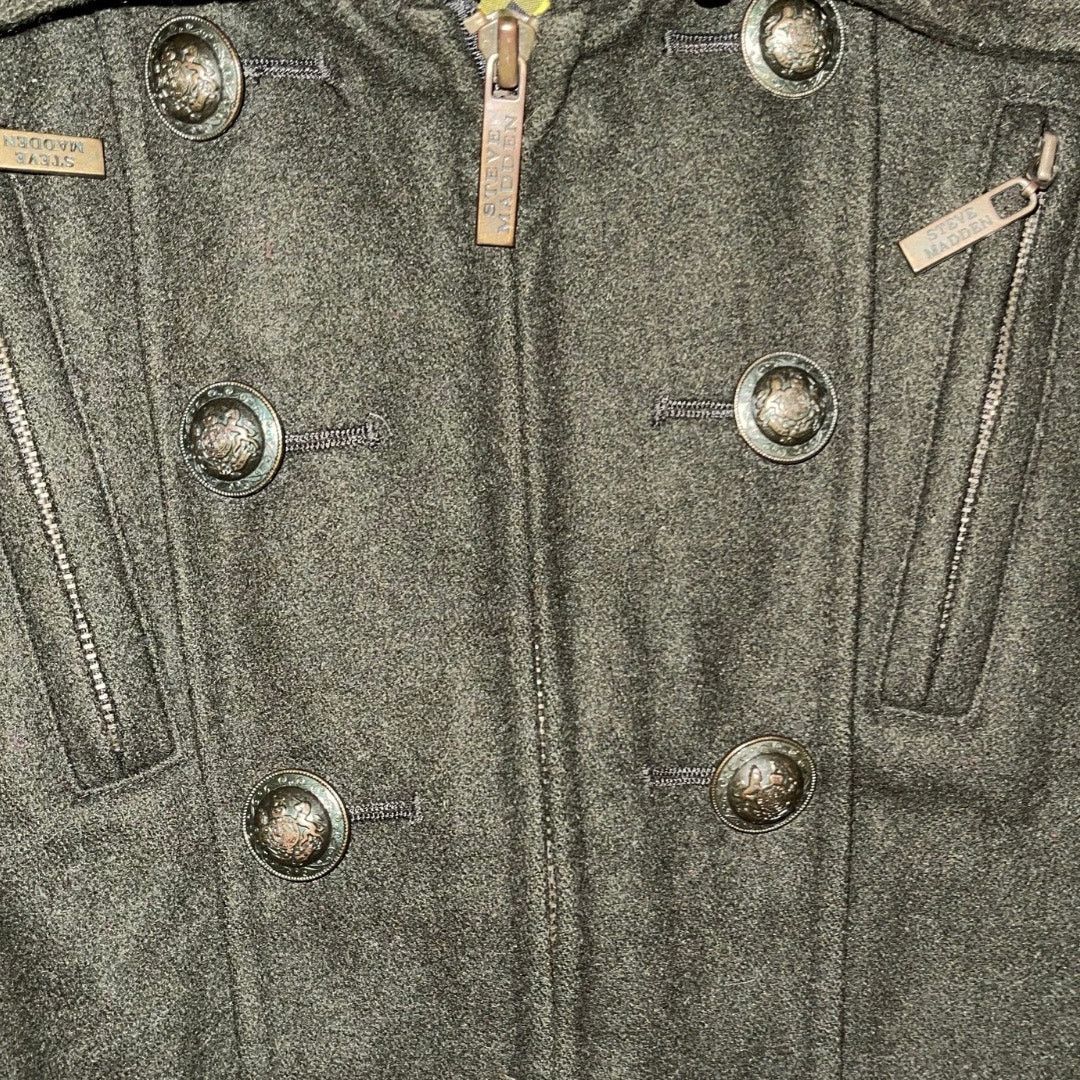 Steve Madden Womens Wool Blend Green Army Jacket Military Coat Medium Size M / US 6-8 / IT 42-44 - 3 Thumbnail