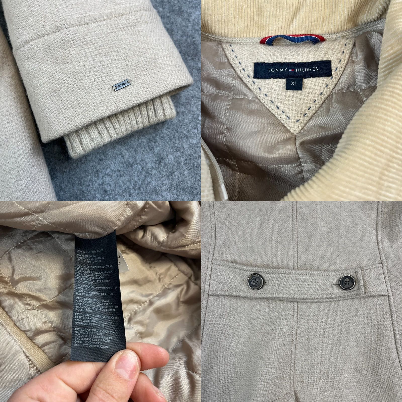Tommy Hilfiger Tommy Hilfiger Coat Womens Cream Wool Corduroy Collar Knit Cuffs XL Designer Size XL / US 12-14 / IT 48-50 - 8 Thumbnail