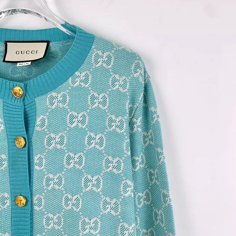 Gucci Gucci Light blue logo jacquad Full-print wool single-breast Size L / US 10 / IT 46 - 3 Thumbnail