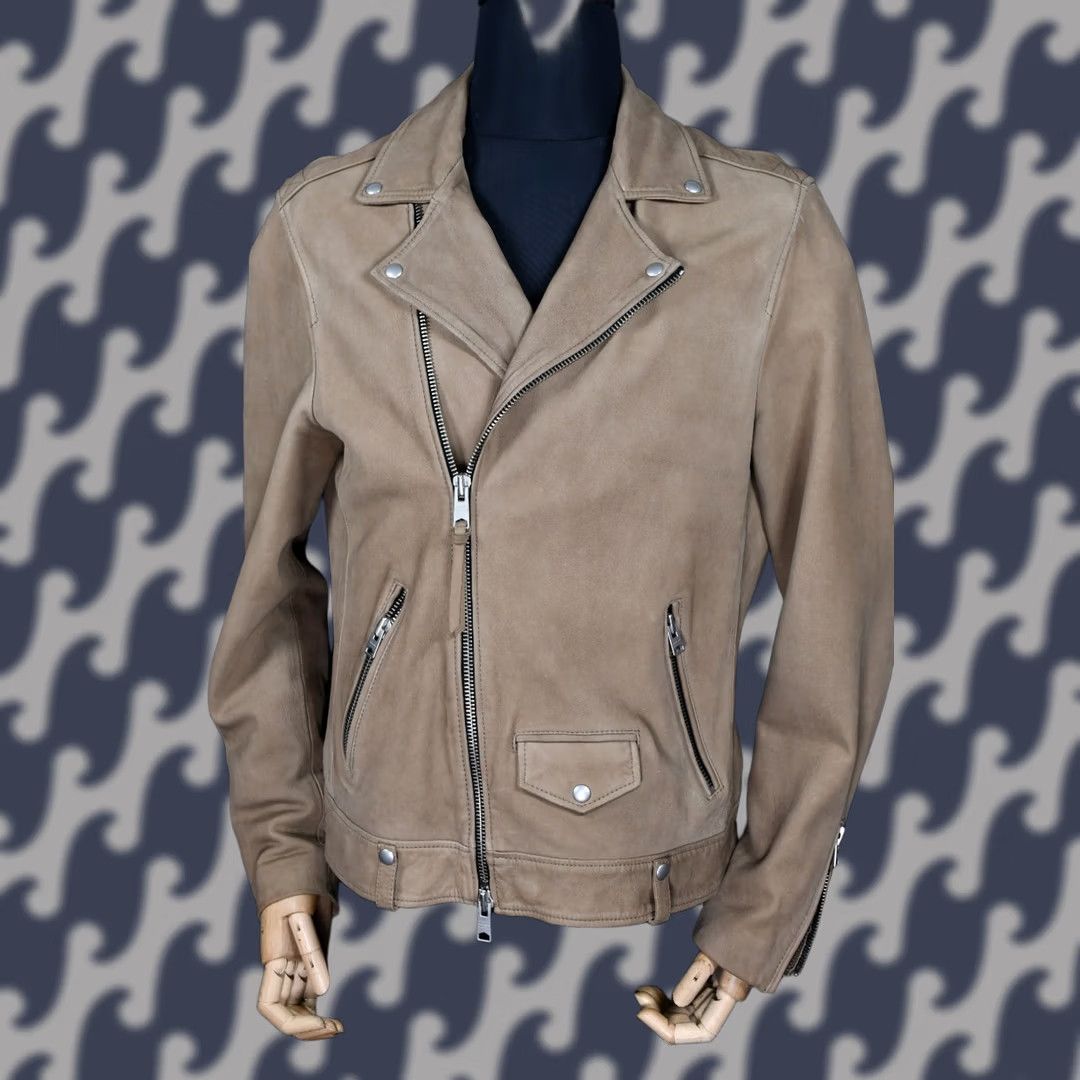 Allsaints All Saints Elwick Biker Leather Jacket Mens L Beige Blackout? Size US L / EU 52-54 / 3 - 1 Thumbnail