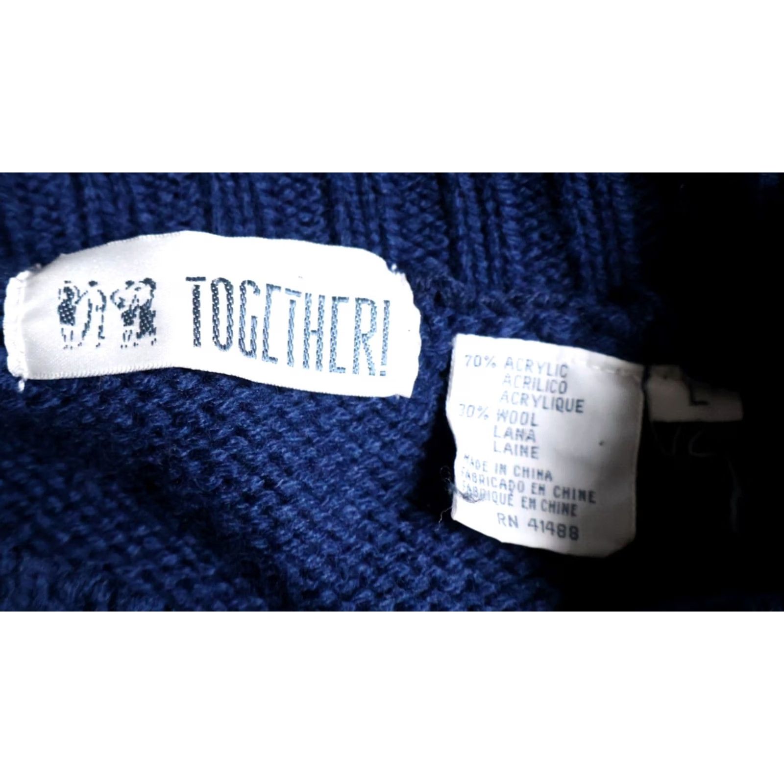 Vintage VINTAGE Together Sweater Women's Large Dark Blue Embroidered Patchwork Floral Knit Geometric 90s Bohemian Crew Neck Wool Blend Casual Pullover Size L / US 10 / IT 46 - 3 Thumbnail