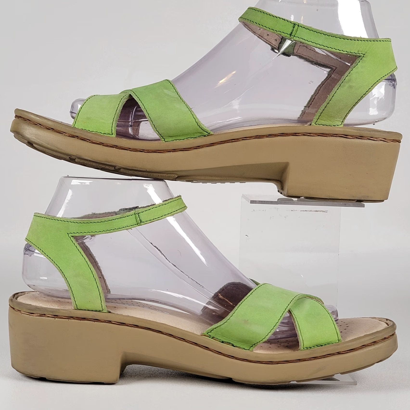 Vintage Zeeta Light Green Strappy Slingback Leather Sandals Women EUR 41 Strappy Slingback Sandal Leather Green Casual Travel Spring Summer Fall Size US 10 / IT 40 - 3 Thumbnail
