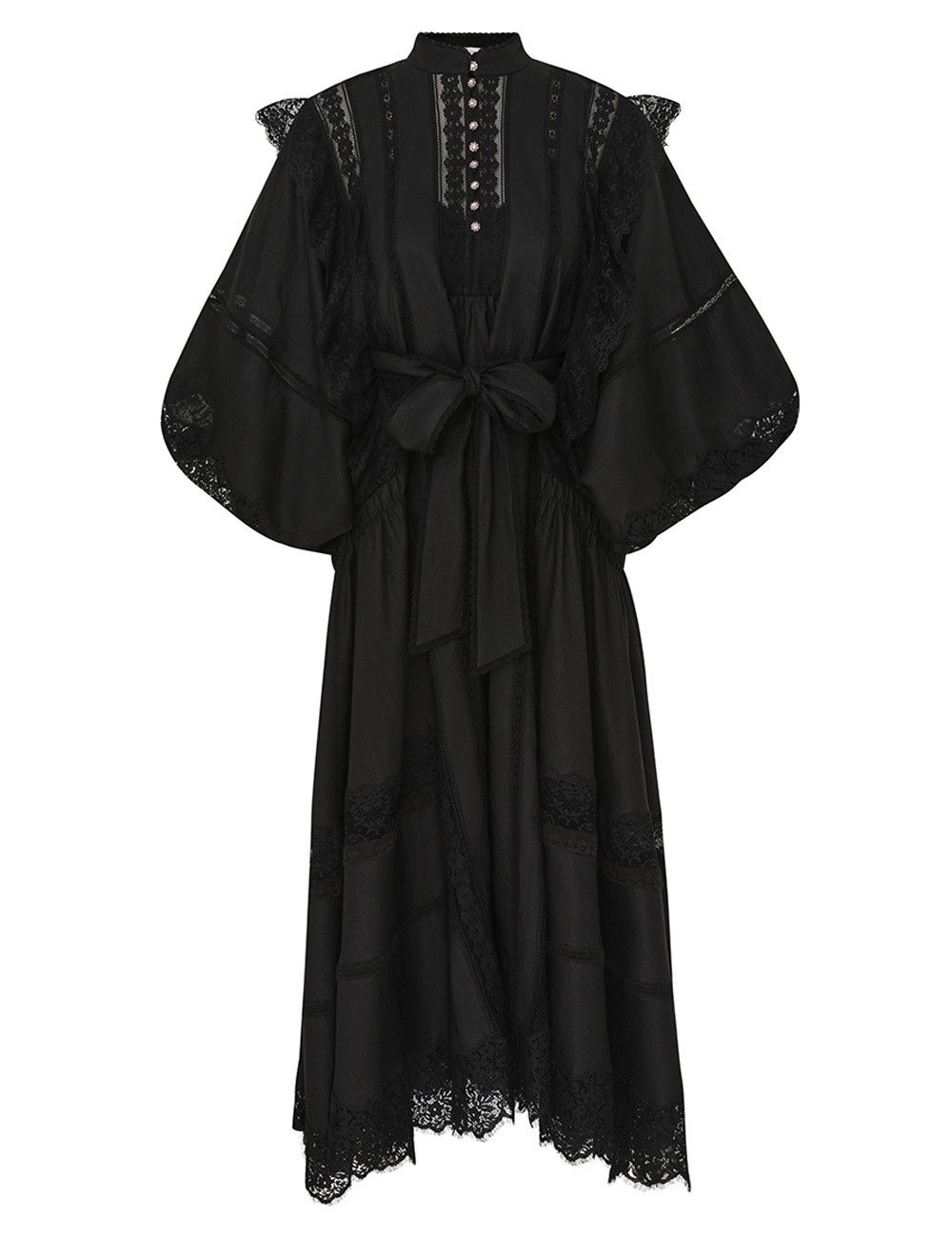 oc11z1025 Crush Lace Billow Dress in Black