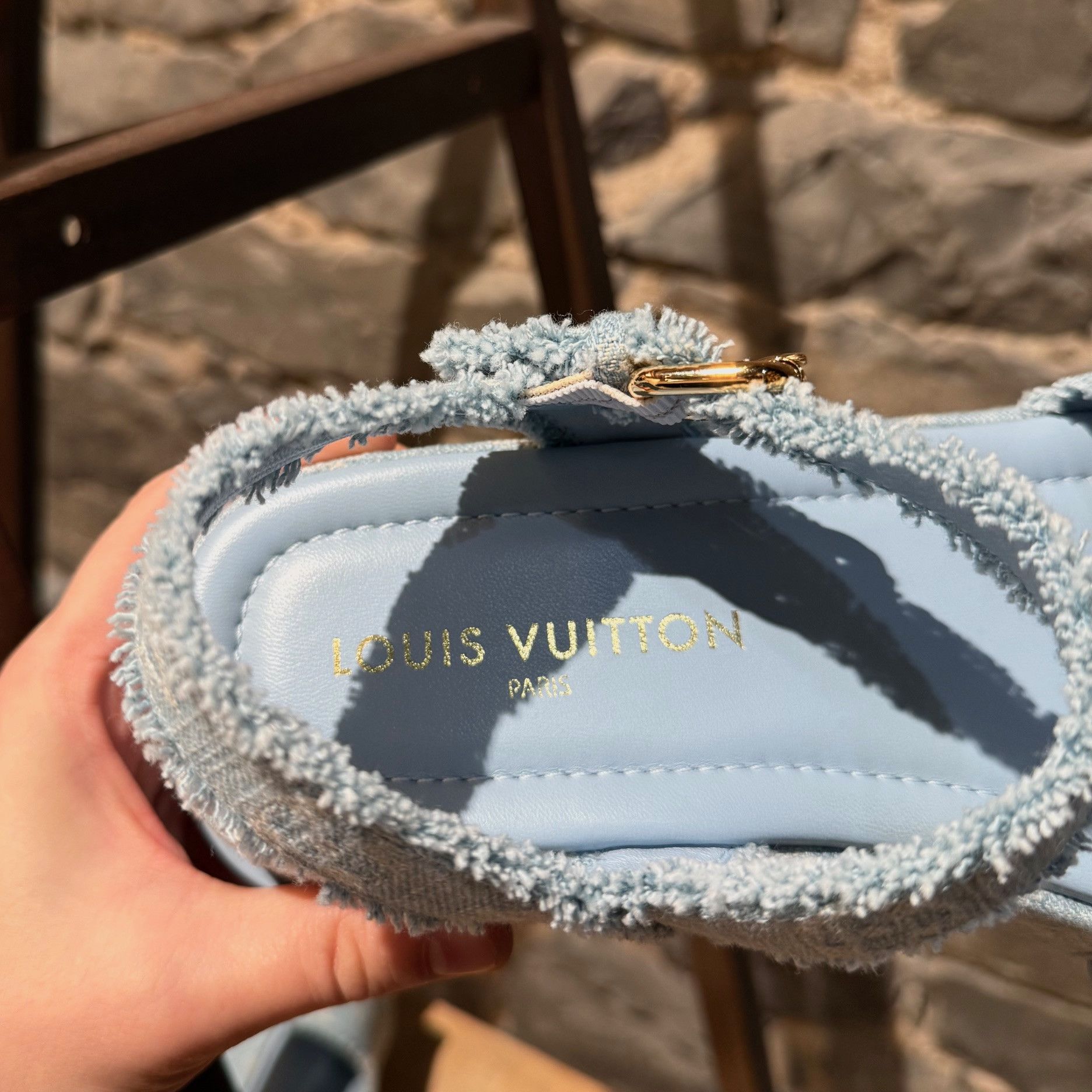 Louis Vuitton Louis Vuitton Blue Denim Monogram Maya Platform Sandals Size US 11 / IT 41 - 9 Thumbnail