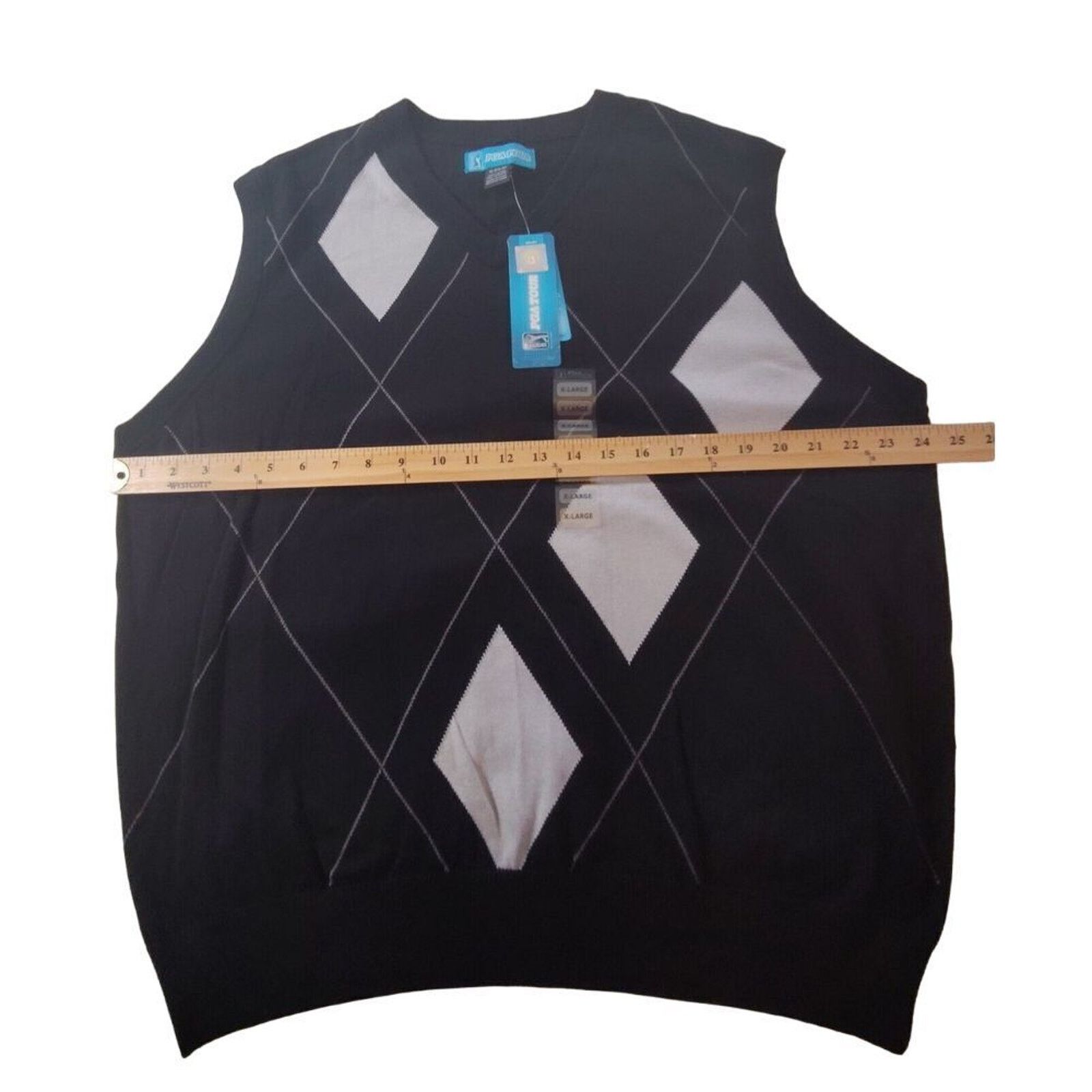 PGA Tour PGA TOUR V Neck Argyle Sweater Vest Black Gray X Large NWT Size US XL / EU 56 / 4 - 3 Thumbnail