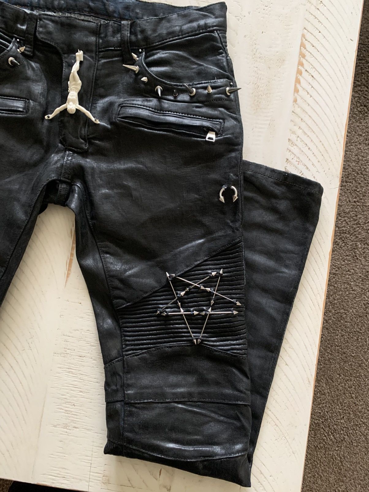 Balmain Balmain Like Biker Jeans Waxed Pierced Spiked Fashion Punk Size US 30 / EU 46 - 10 Thumbnail