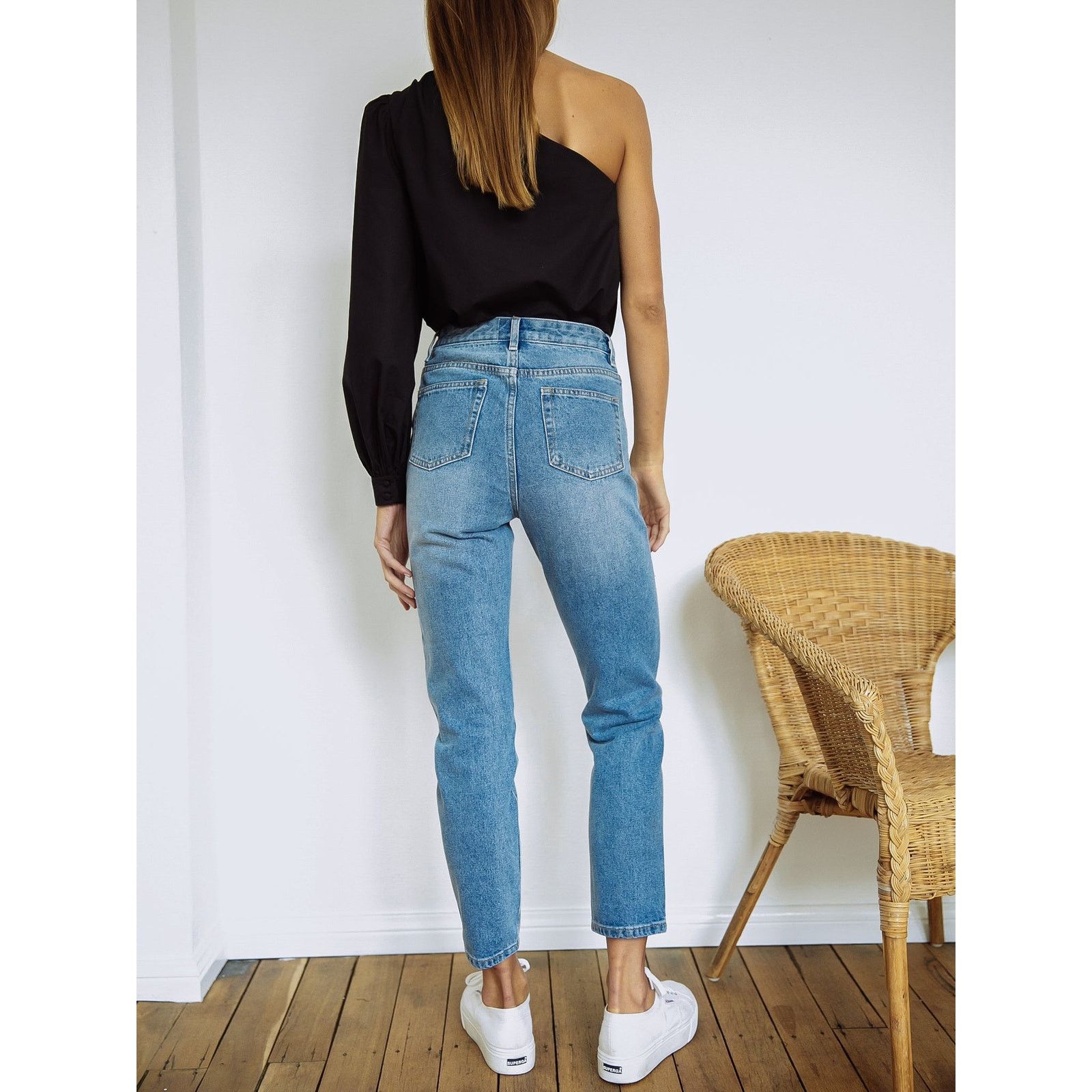 Frame FRAME Black One Shoulder Long Sleeve Cotton Blouson Top Sz M Size M / US 6-8 / IT 42-44 - 2 Thumbnail