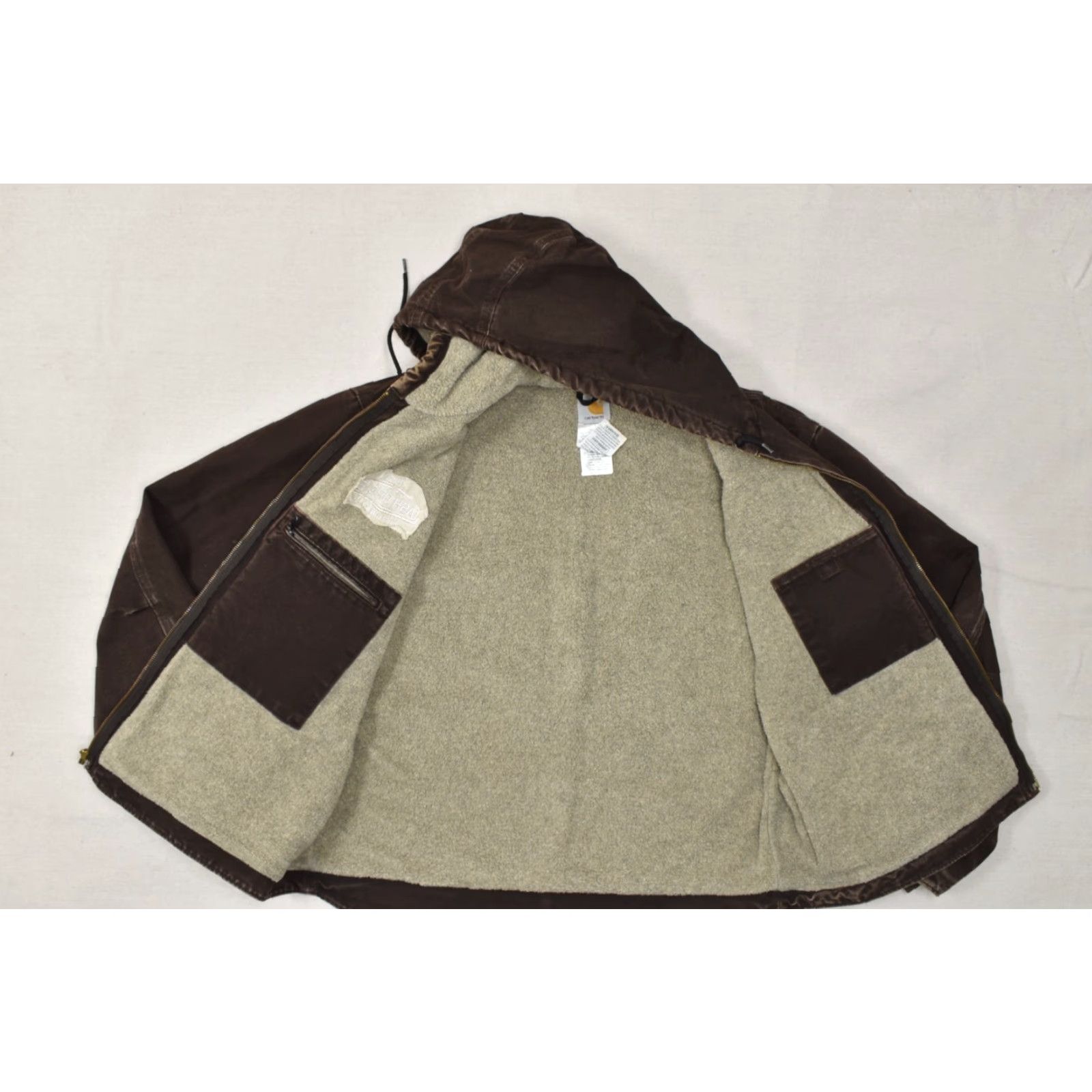 Carhartt Carhartt J141 Hooded Bomber Jacket 2XL Mens Dark Brown Sandstone Sierra Sherpa Lined Canvas Cotton Logo Size US XXL / EU 58 / 5 - 4 Thumbnail