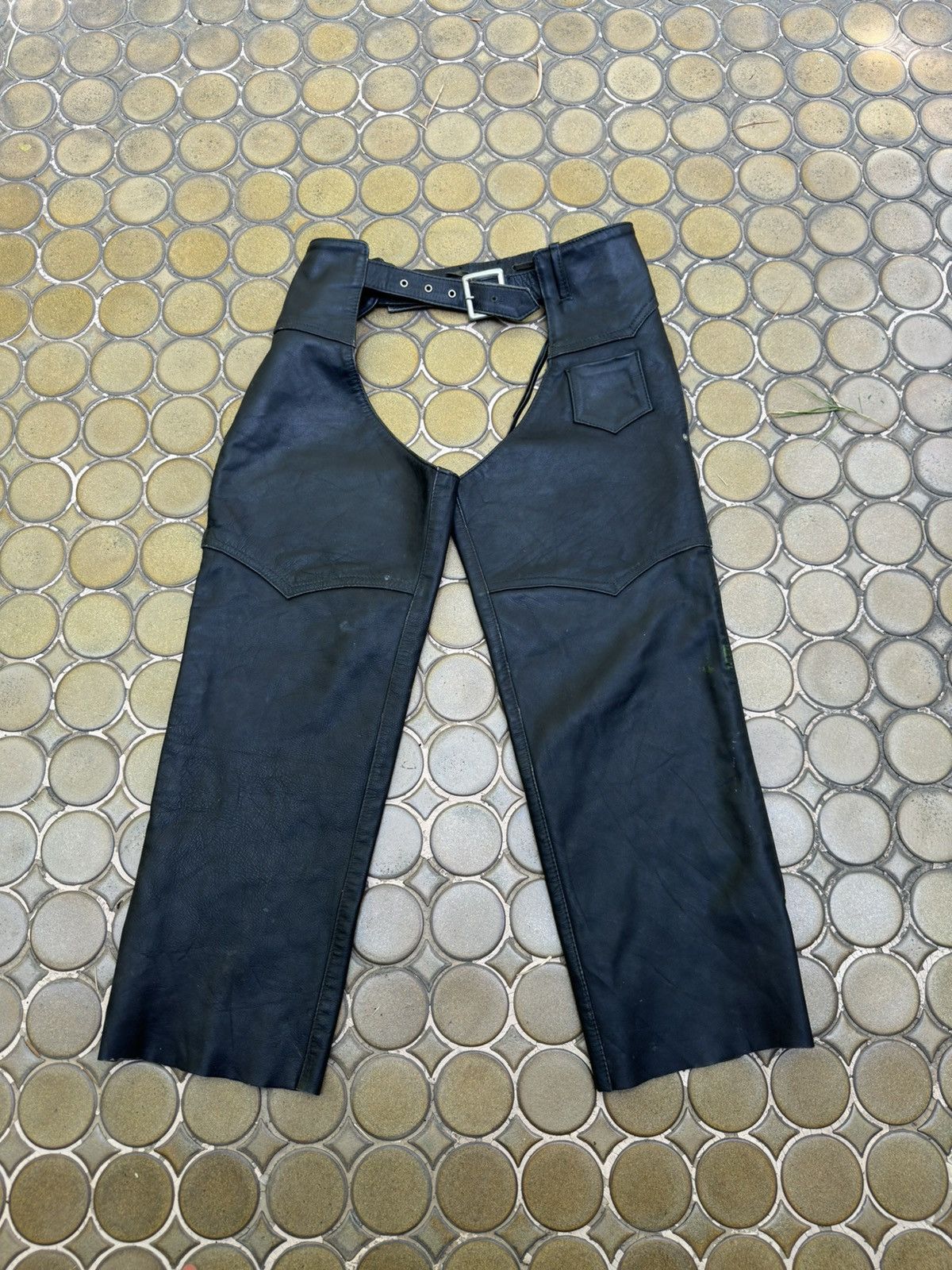 Schott Schott Black Leather Chaps Size 40 - 1 Thumbnail