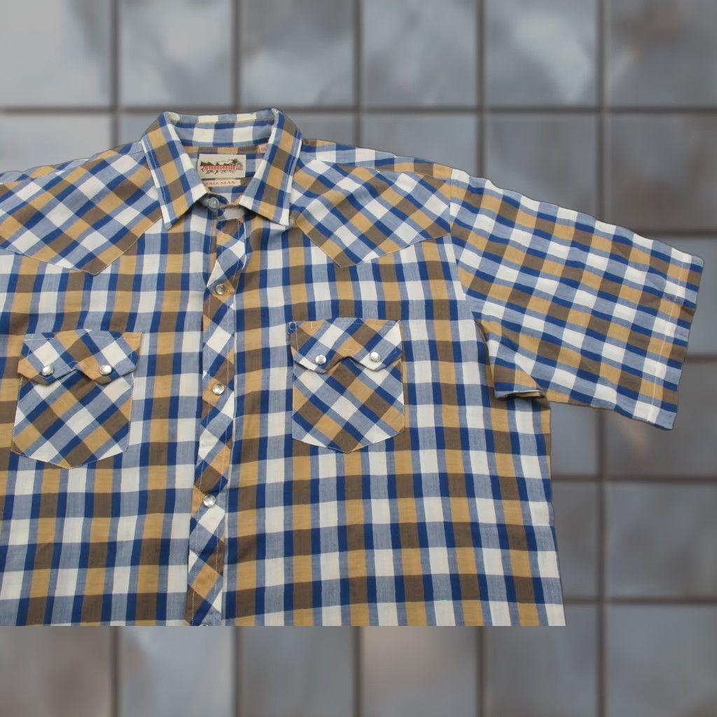 Vintage VINTAGE Stagecoach Western Wear Shirt Mens XLT Blue Tan Plaid Pearl Snap Tall Man Cowboy Shirt Size US XL / EU 56 / 4 - 1 Thumbnail