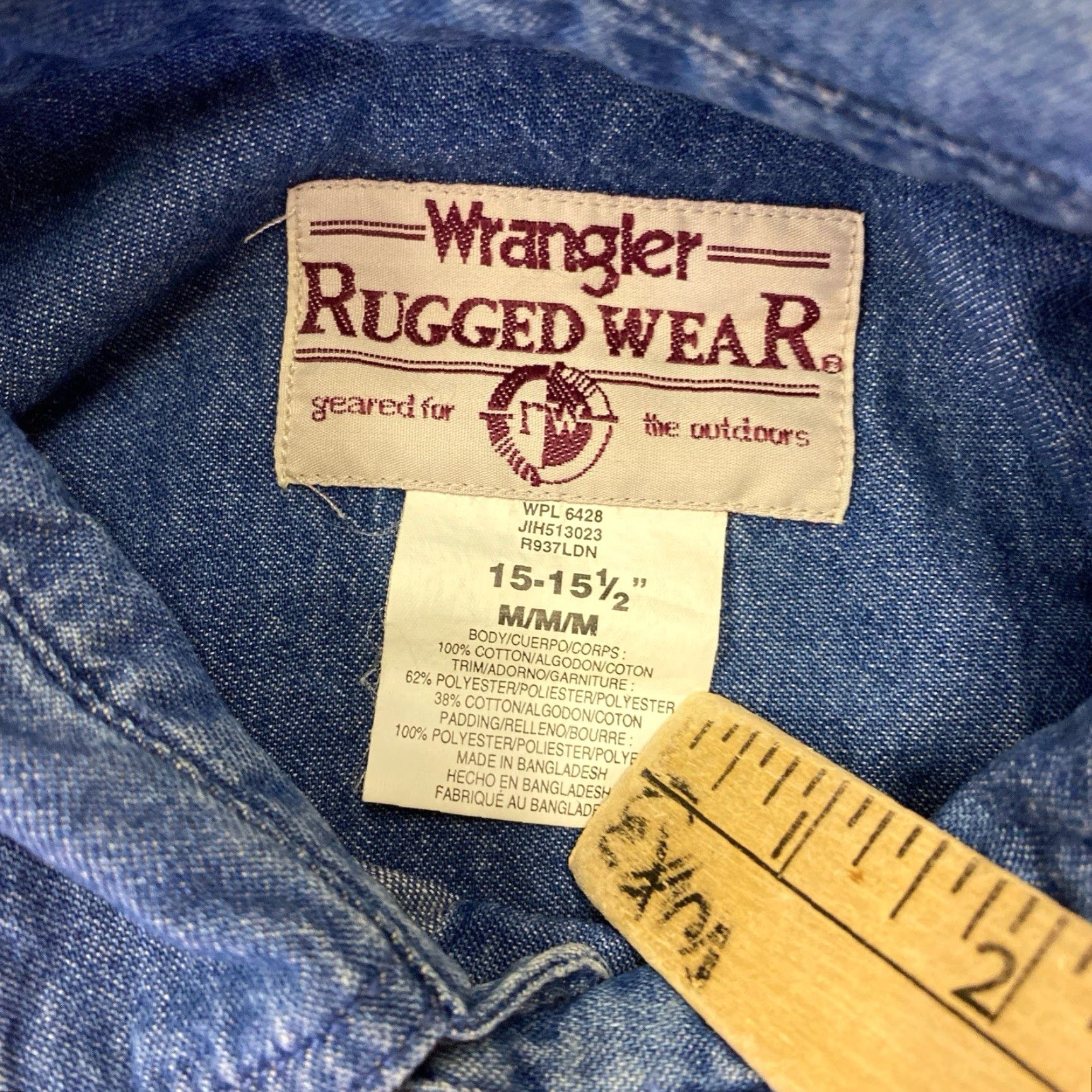 Wrangler Wrangler Rugged Wear Button-Up Shirt Denim Orange Mens Medium 15.5 15.5 oz Cotton Shotgun Shooting Outdoor All Seasons Button Size US L / EU 52-54 / 3 - 3 Thumbnail