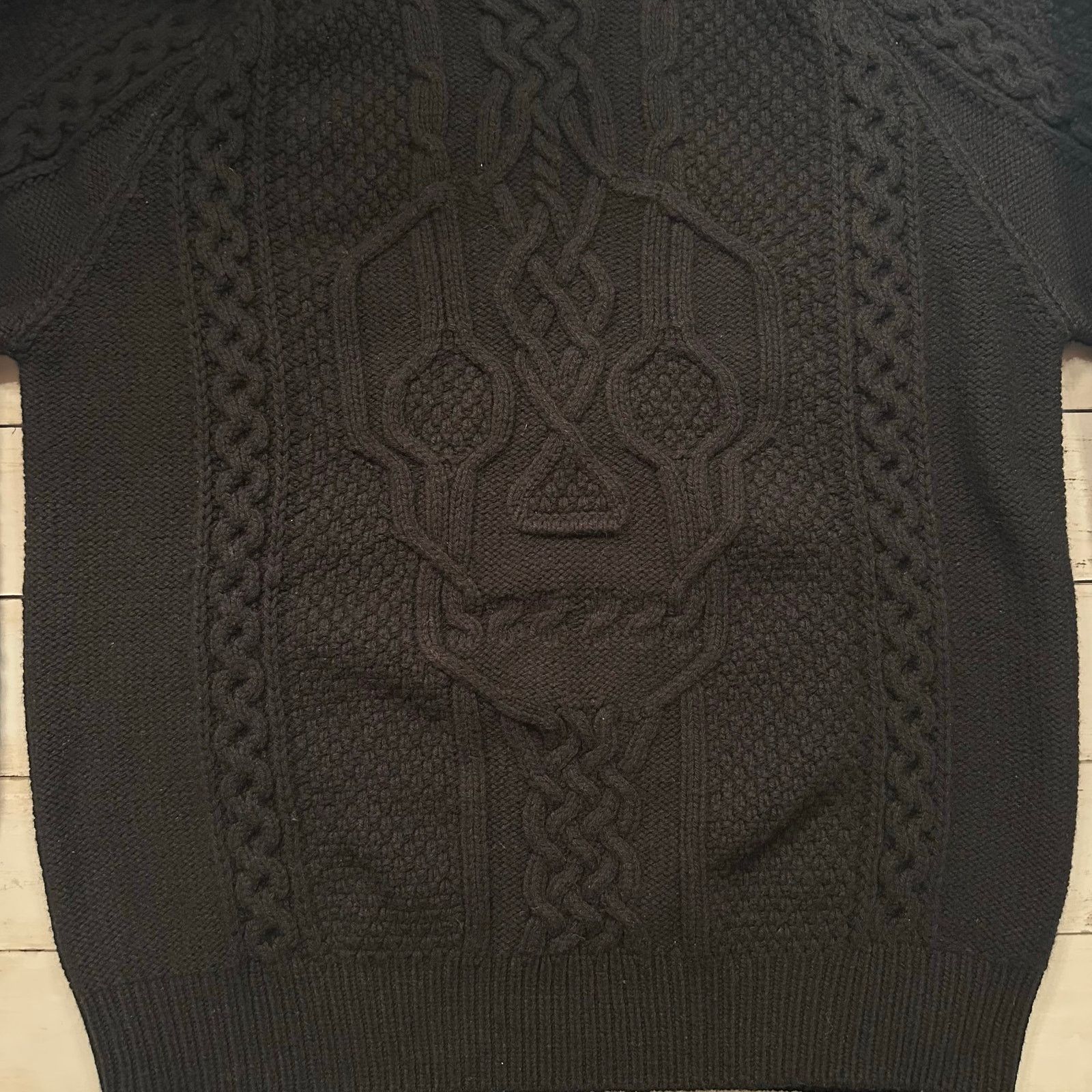 Alexander McQueen Skull Motif Fisherman Cable Sweater Black LRG Wool Cashmere Size US L / EU 52-54 / 3 - 6 Thumbnail