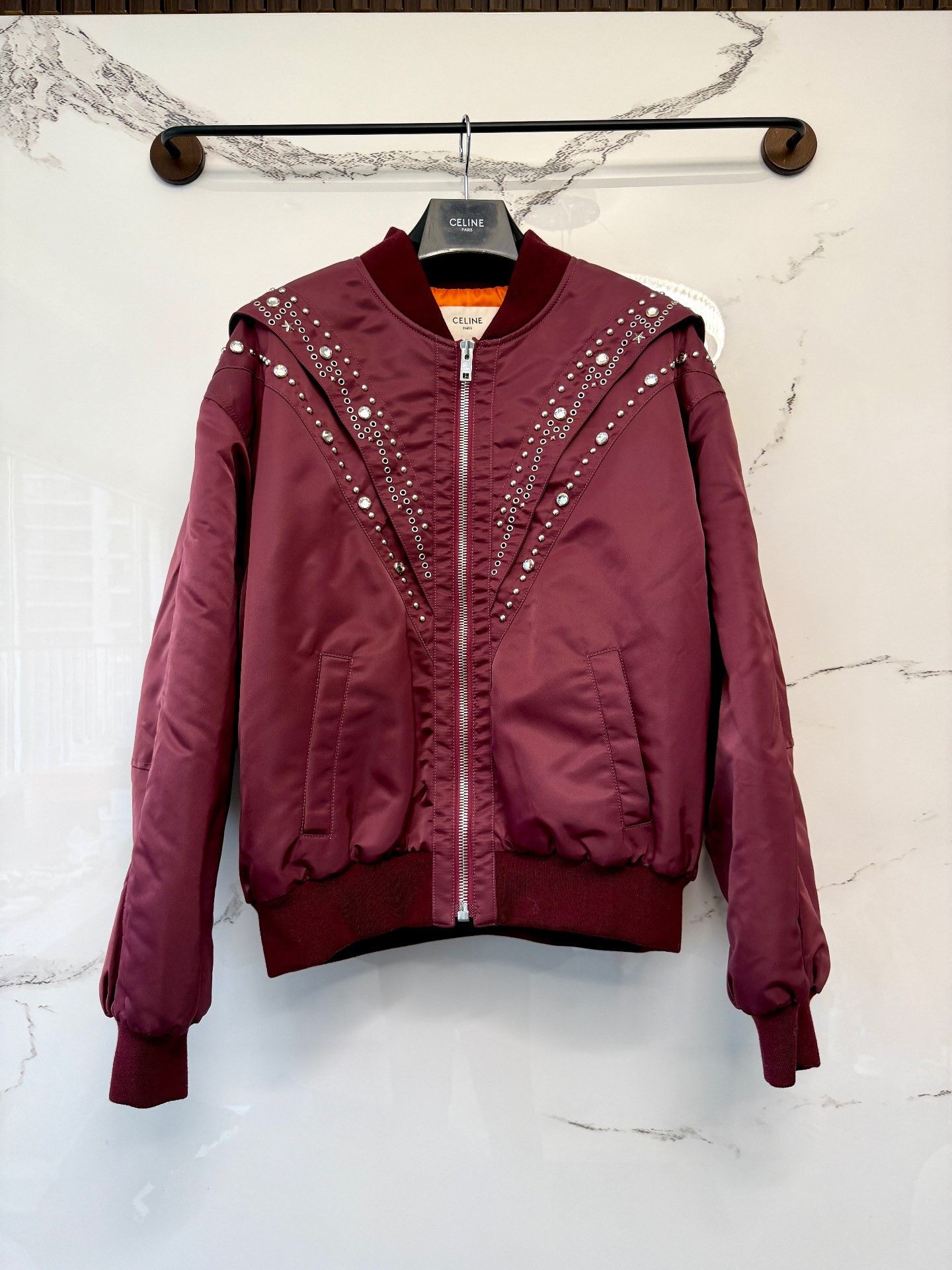 celine spring summer bomber jacket with rhinestones