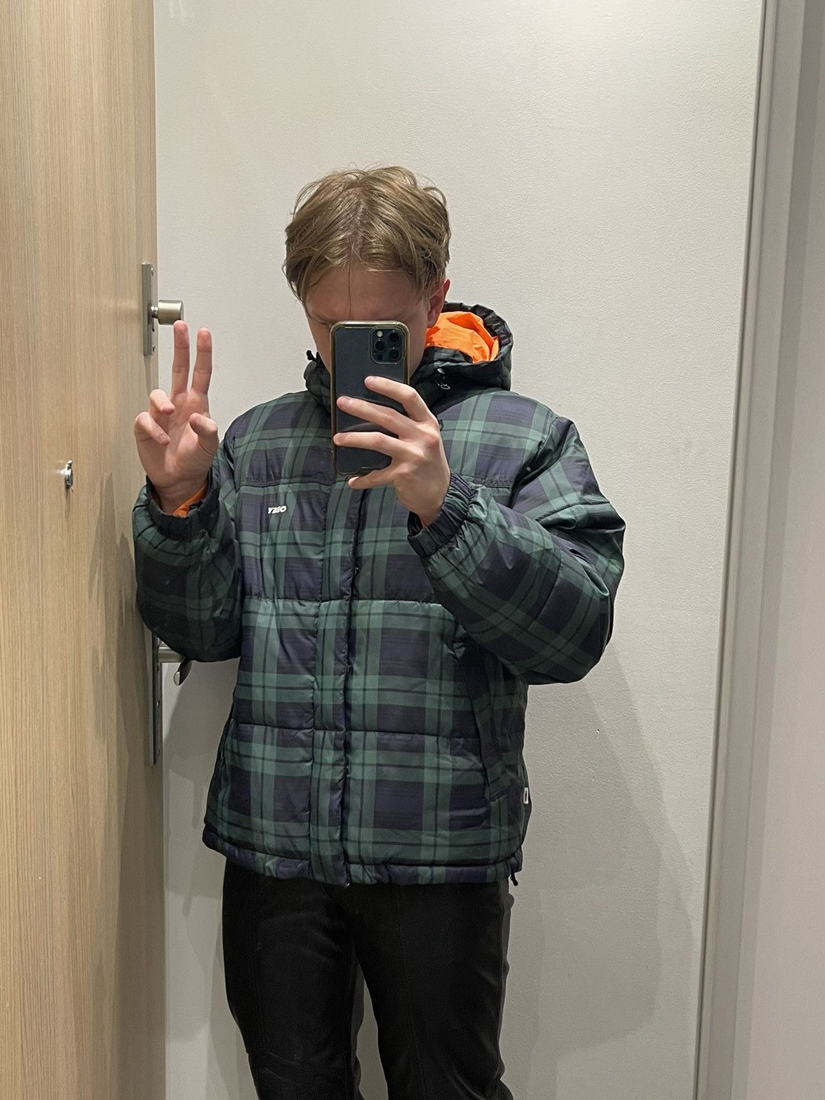 Obey Obey Small Logo Checkered Green Navy Puffer Jacket Size US S / EU 44-46 / 1 - 1 Thumbnail