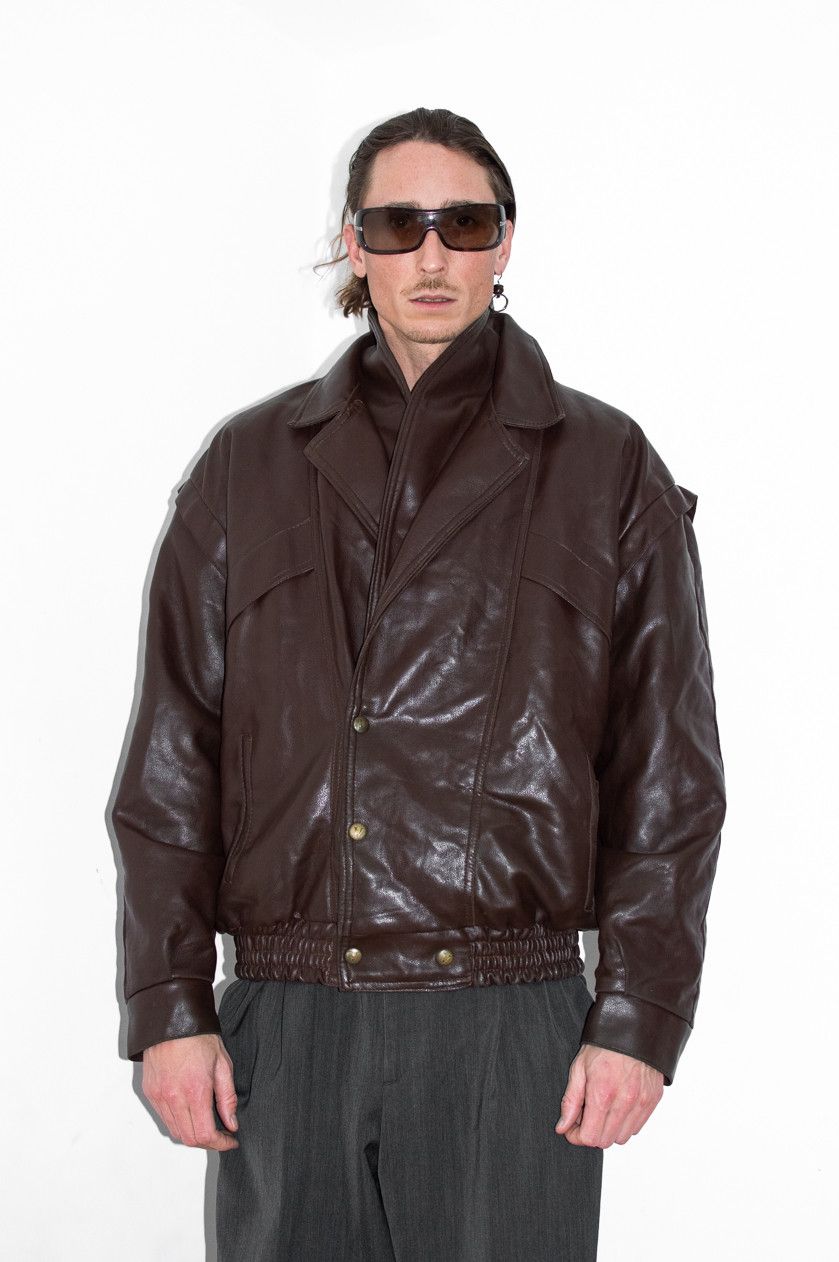 Designer × Vintage Vintage Brown Oversize Aviator Leather Jacket Size US XL / EU 56 / 4 - 1 Thumbnail