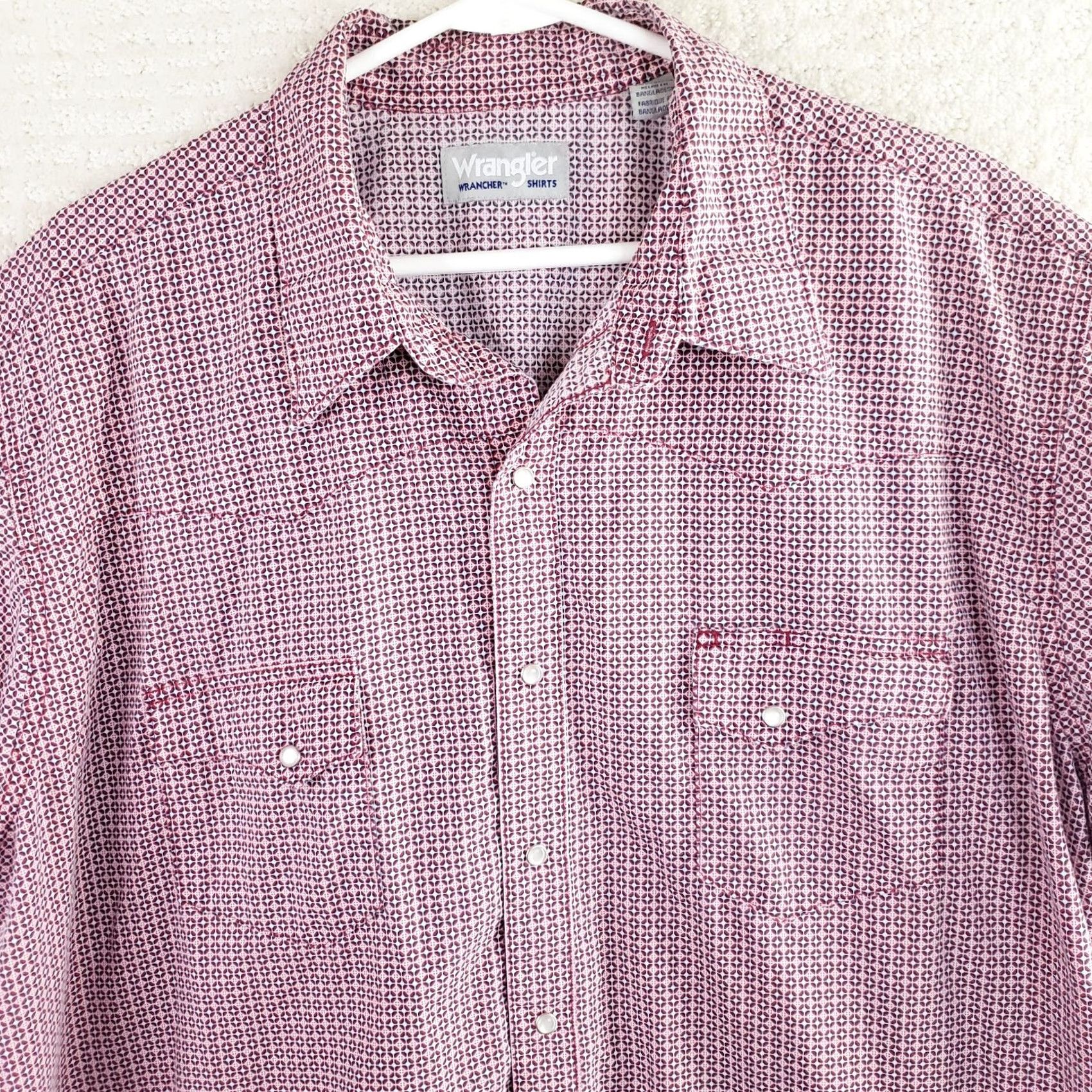 Wrangler VINTAGE Wrangler Shirt Men 2XT Red Geometric Pearl Snap Wrancher Pockets ShortS Size US XXL / EU 58 / 5 - 3 Thumbnail